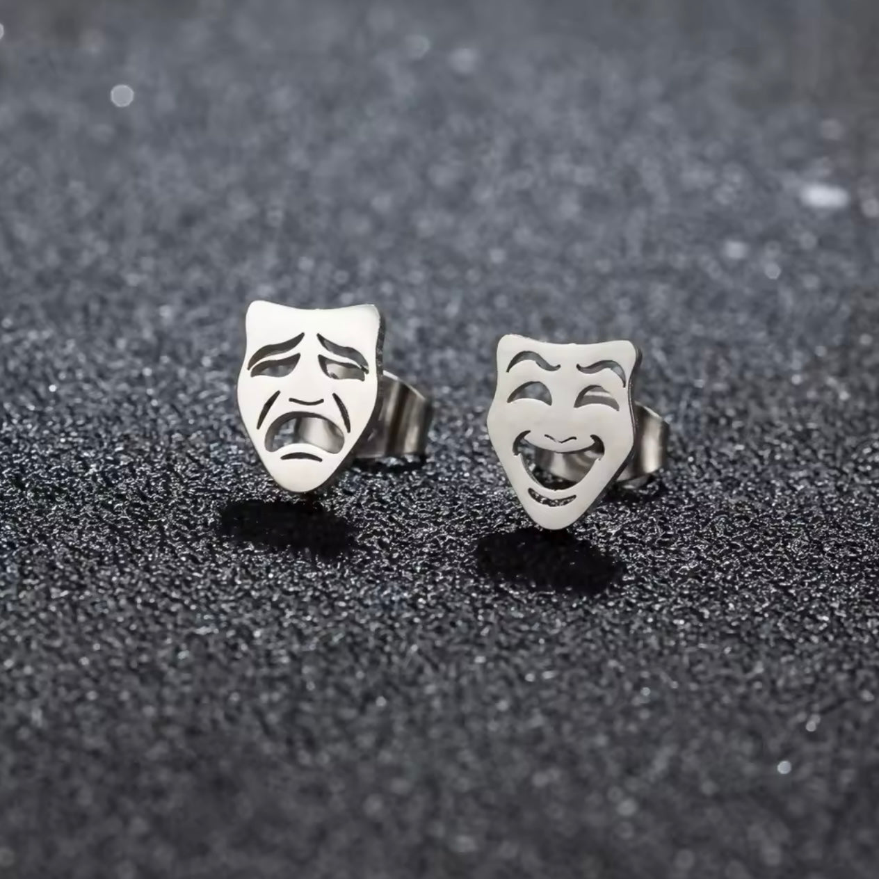 Silver Funky Mask Stud Earrings For Men/Women