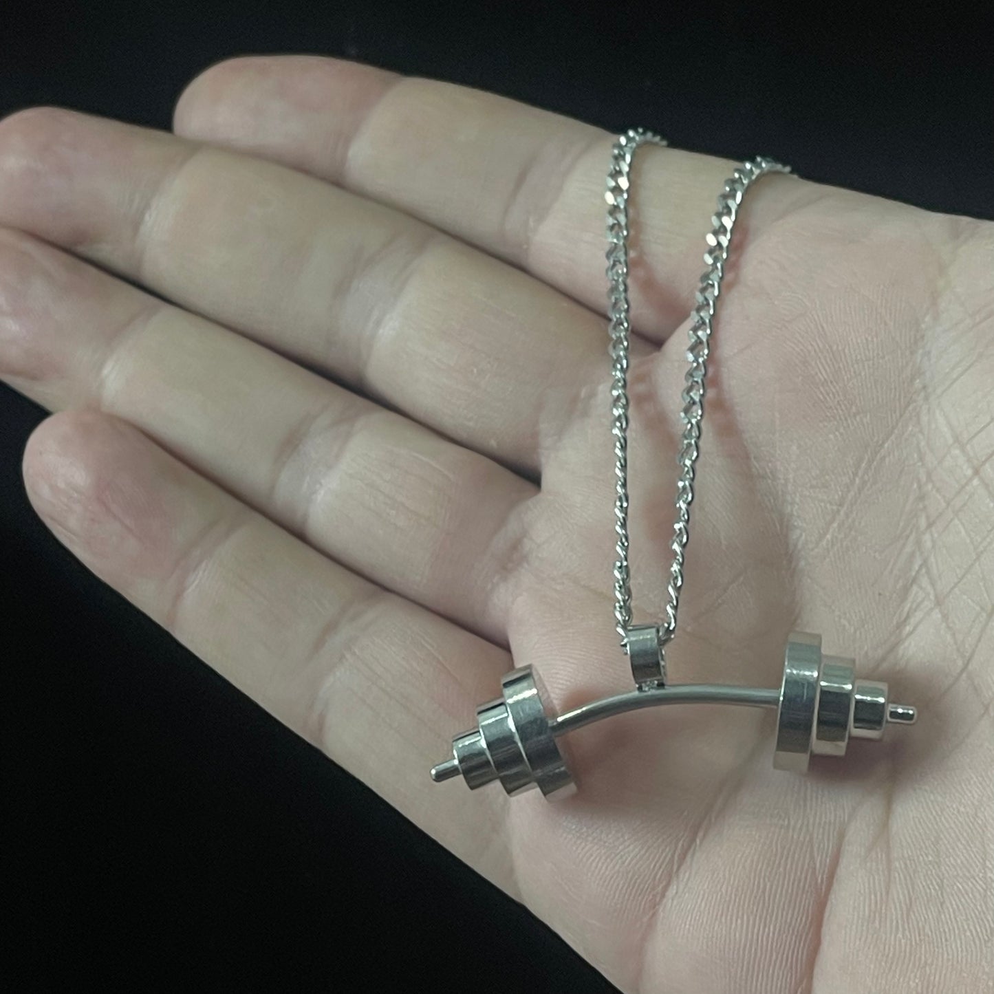 stainless steel silver fitness dumbbell pendant necklace for men online in pakistan