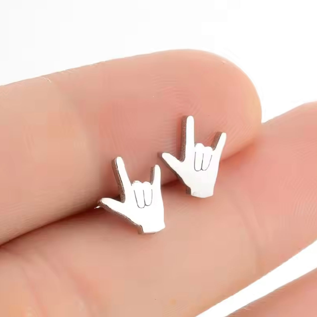 Silver Hand Gesture Stud Earrings For Men/Women