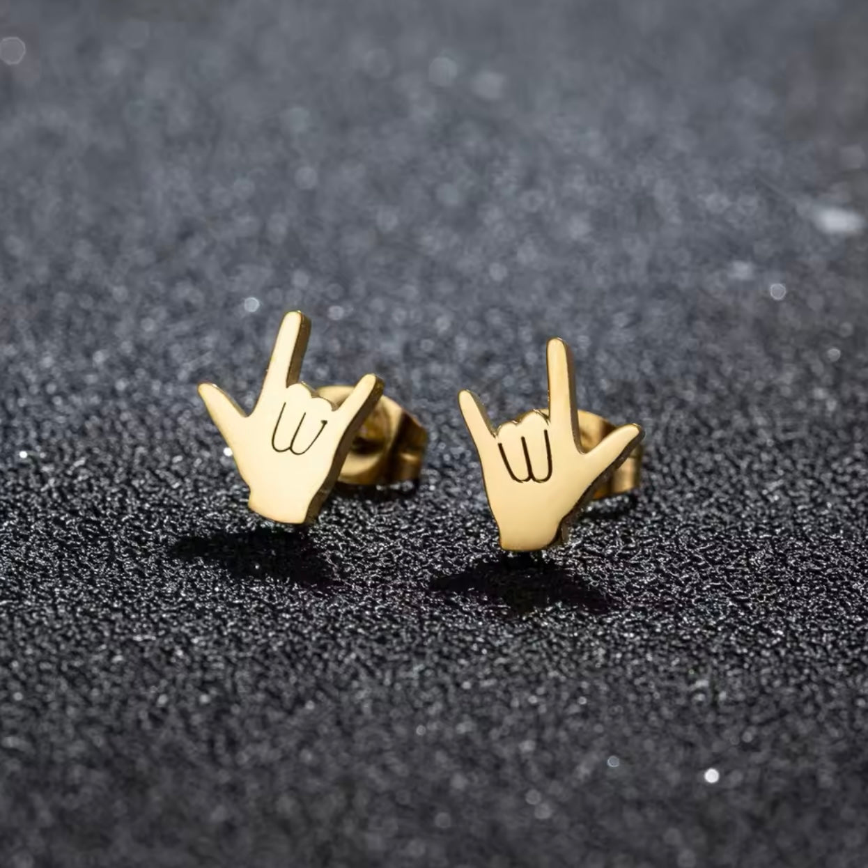 Golden Hand Gesture Stud Earrings For Men/Women