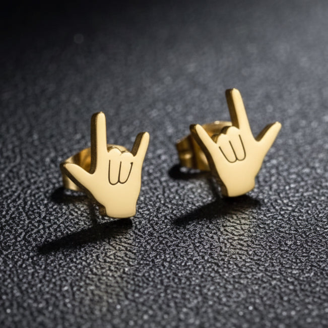Golden Hand Gesture Stud Earrings For Men/Women