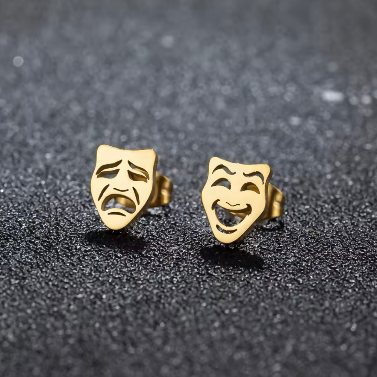 Golden Funky Mask Stud Earrings For Men/Women