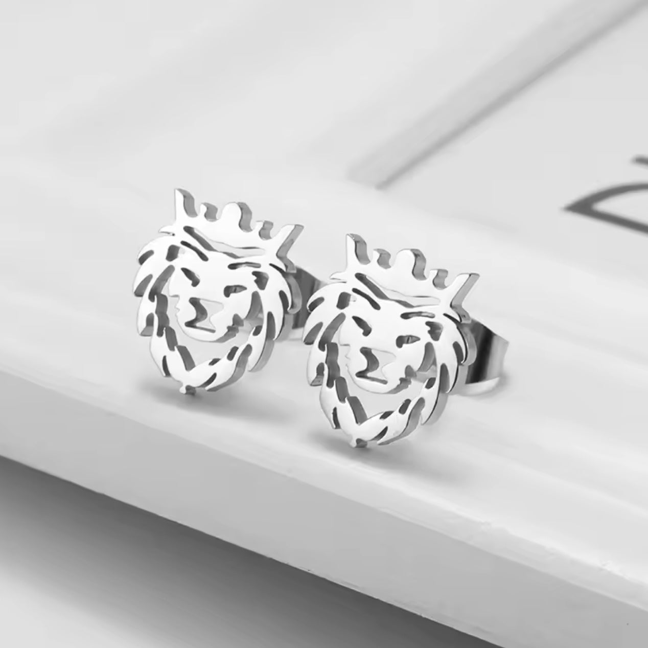 Silver Lion Earrings For Men
