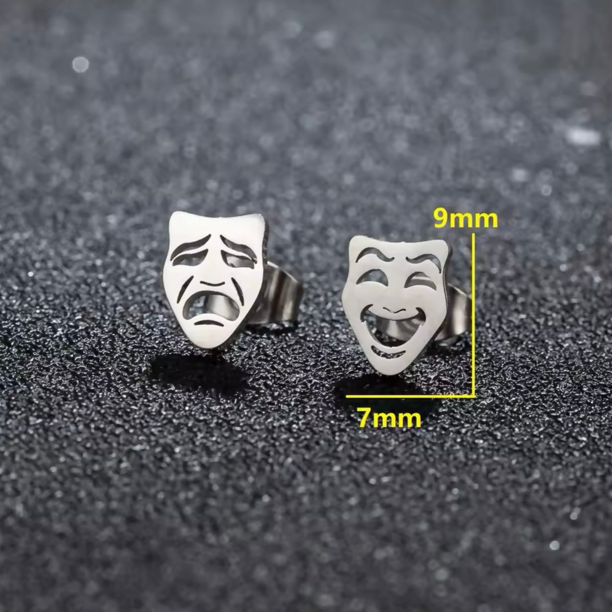 Silver Funky Mask Stud Earrings For Men/Women