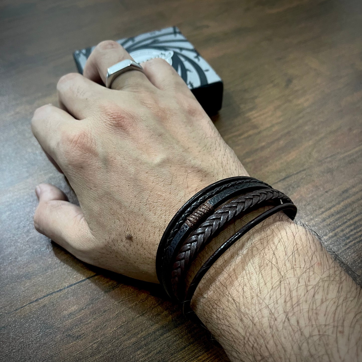 brown layered leather bracelet for men boys in pakistan