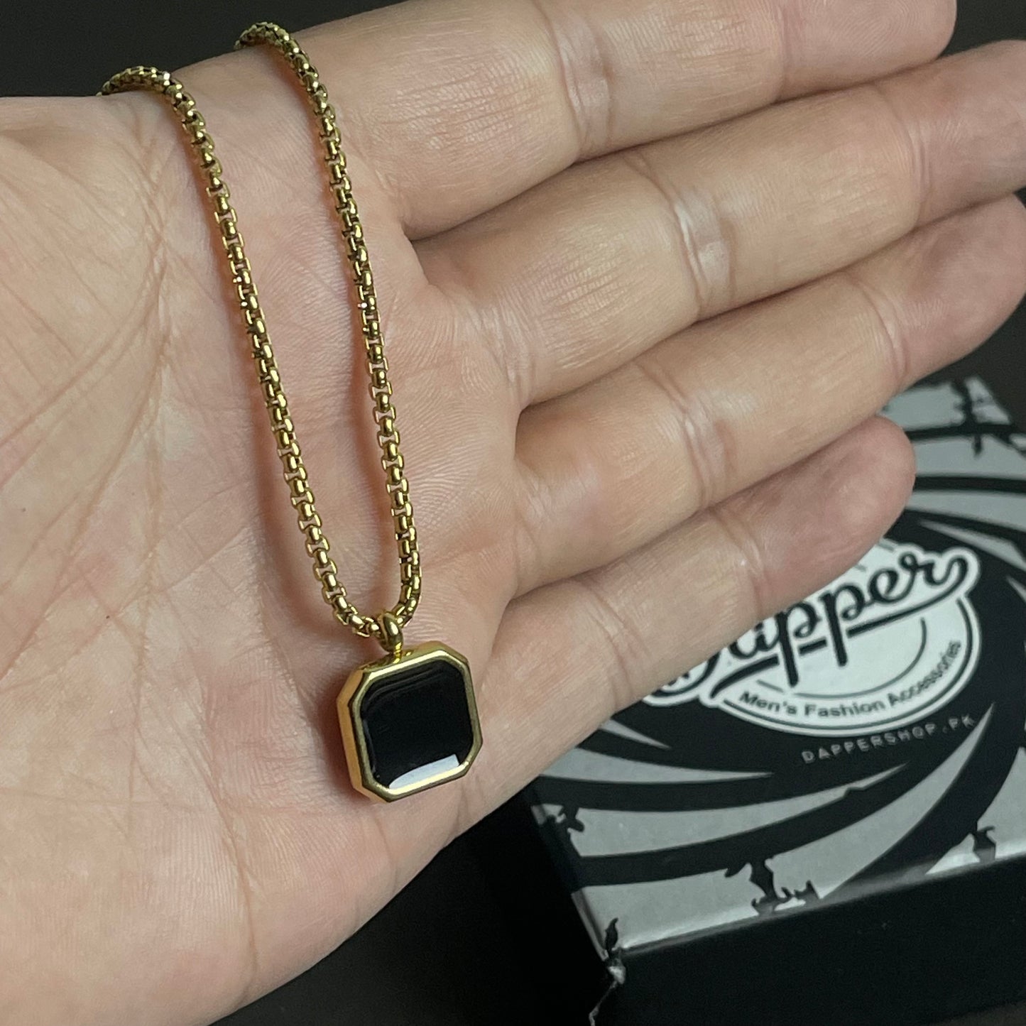 Golden Square Pendant Necklace For Men In Pakistan