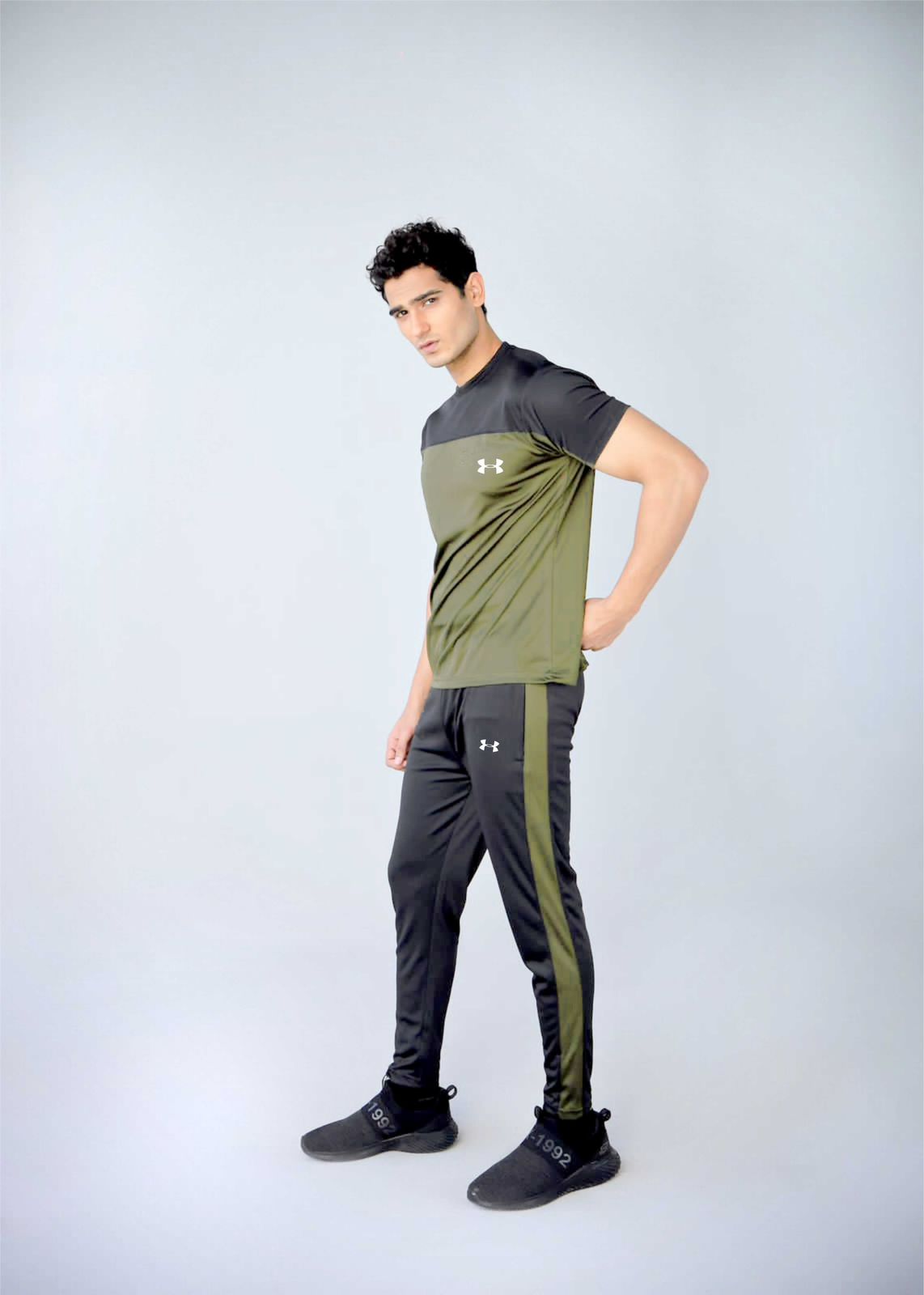 UA Olive Green and Black Summer Dri Fit Track Suit The Dapper Shop