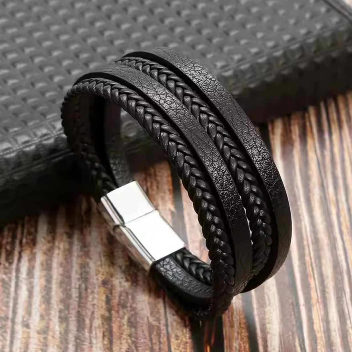 multi layered black leather bracelet for men online in pakistan