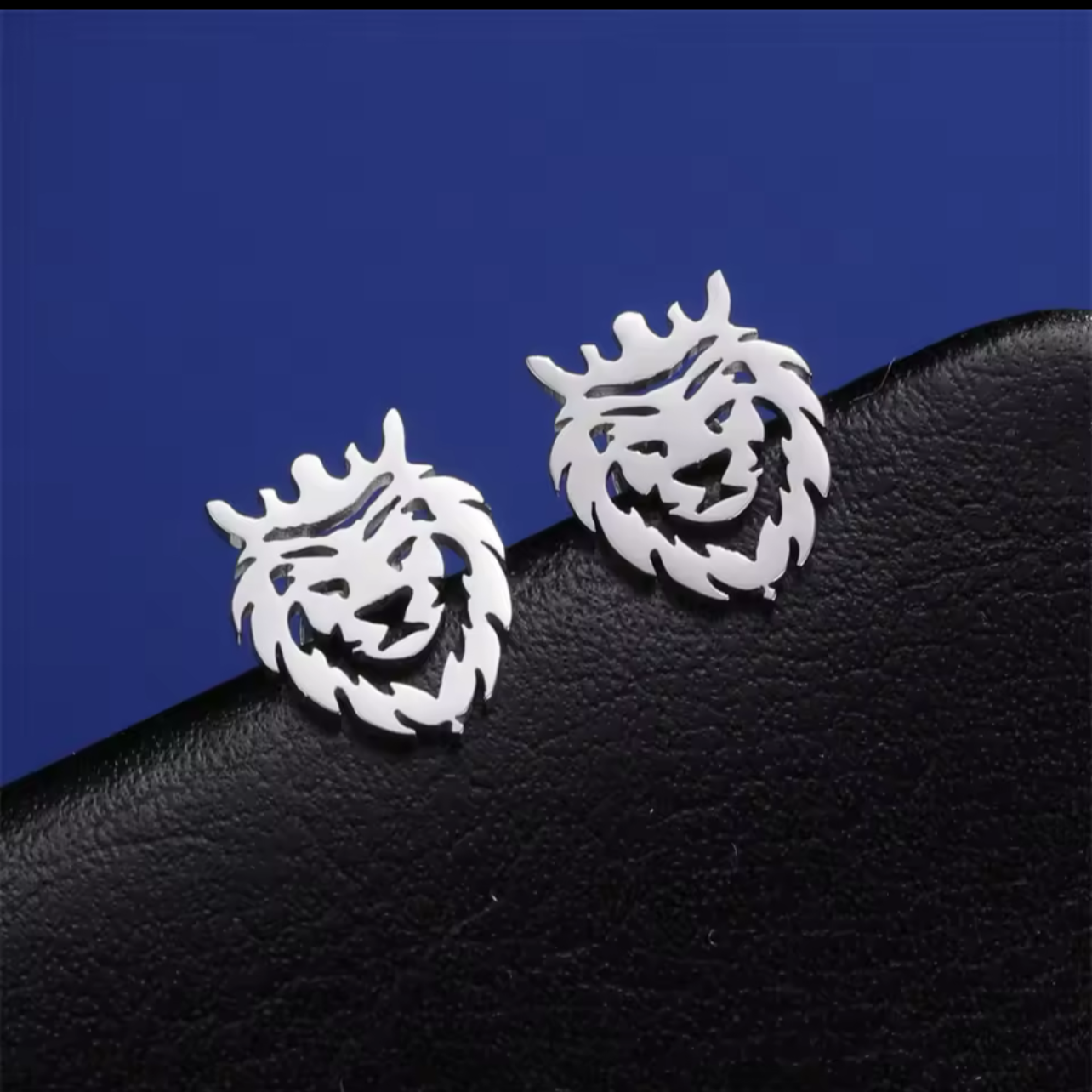 Silver Lion Earrings For Men