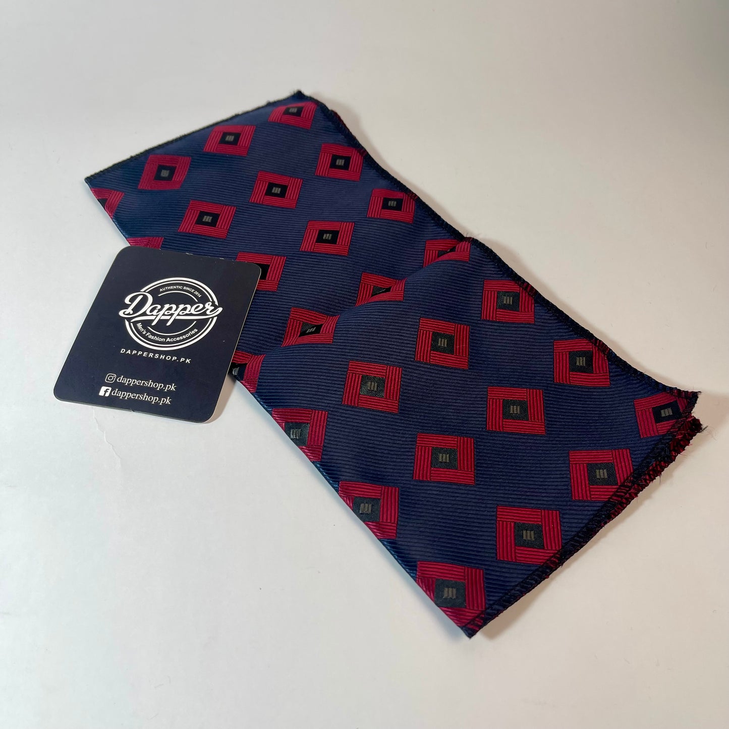 Navy blue and red geometric pattern pocket square handkerchief online in Pakistan