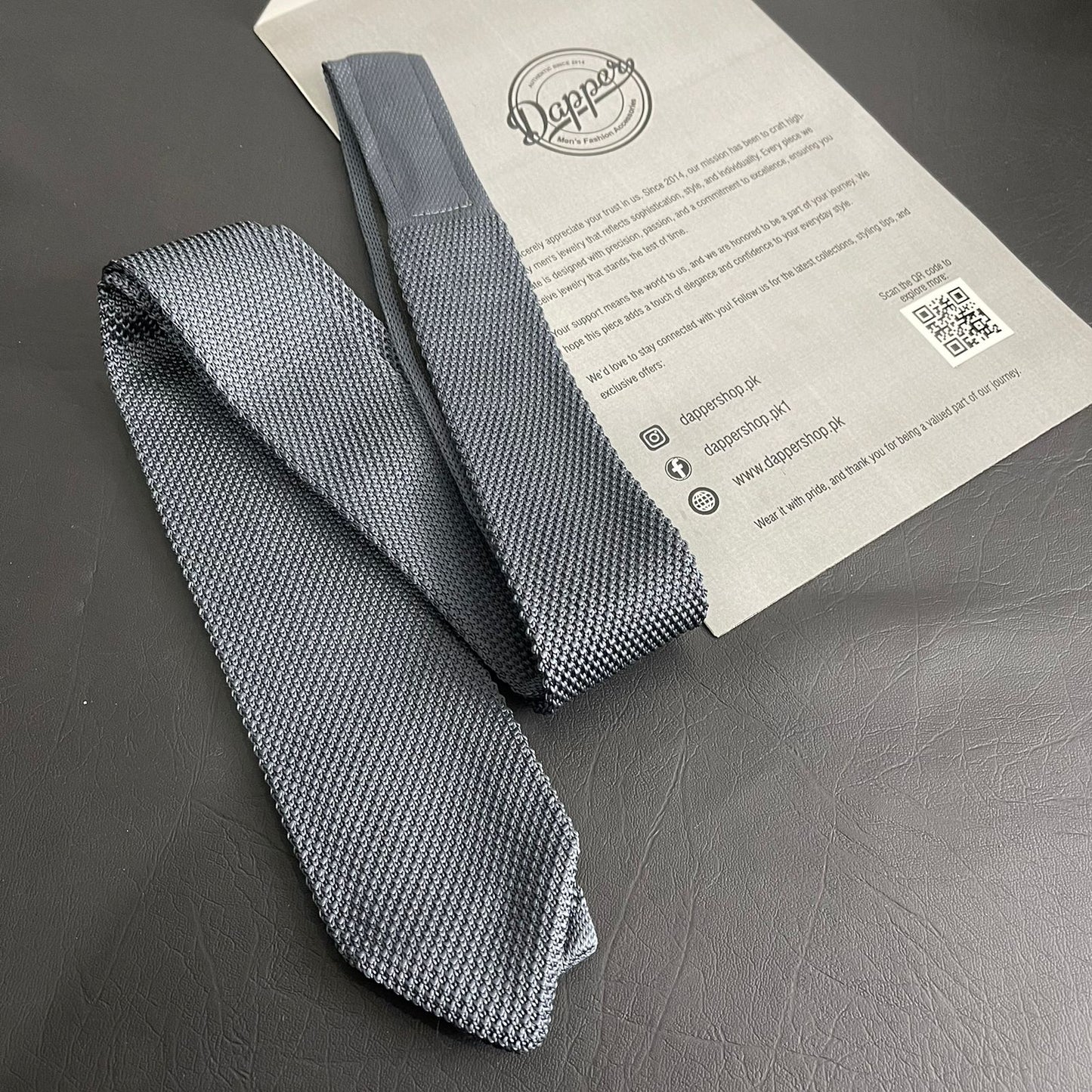 Premium grey Pointed Knitted Neck Tie in Pakistan