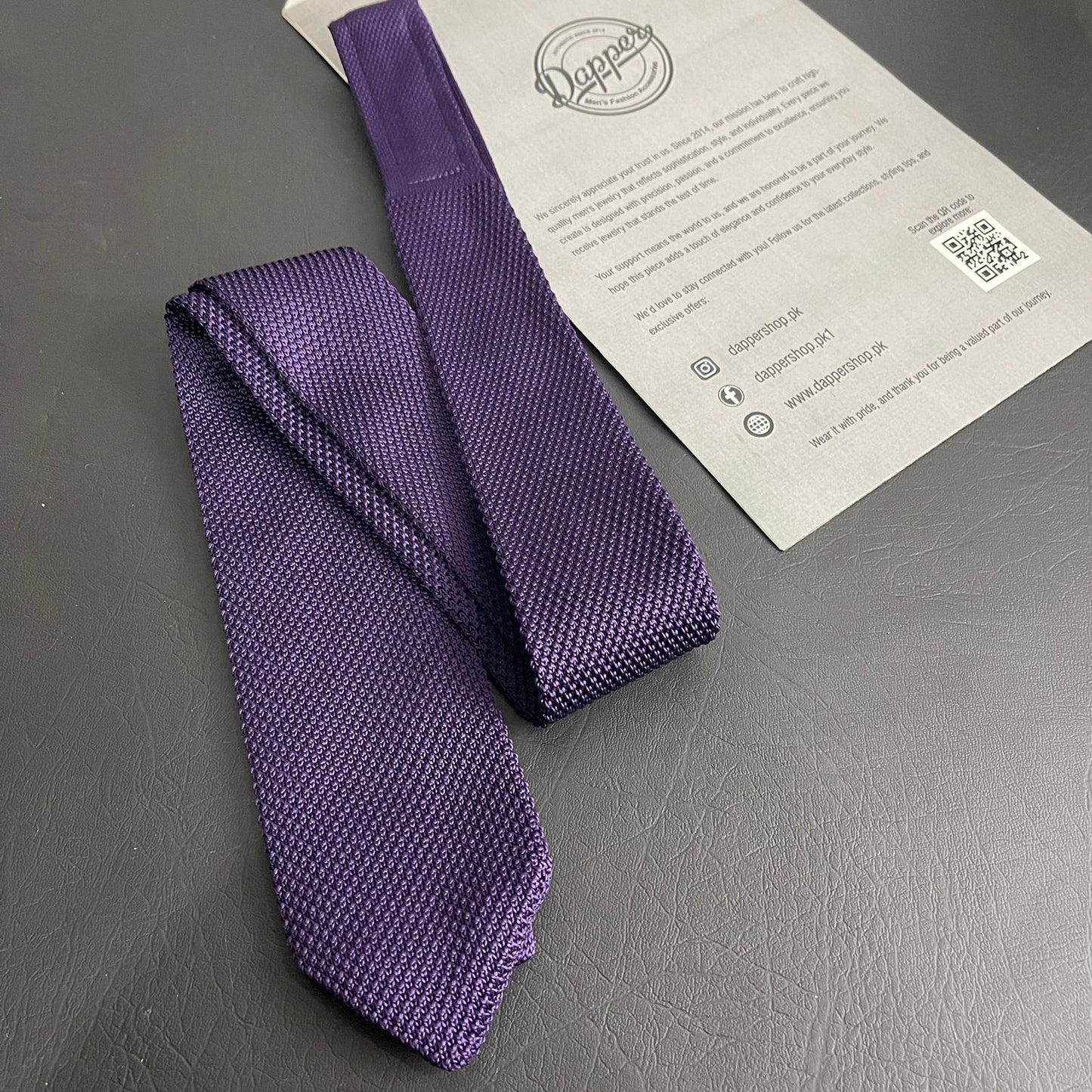 Premium purple Pointed Knitted Neck Tie in Pakistan