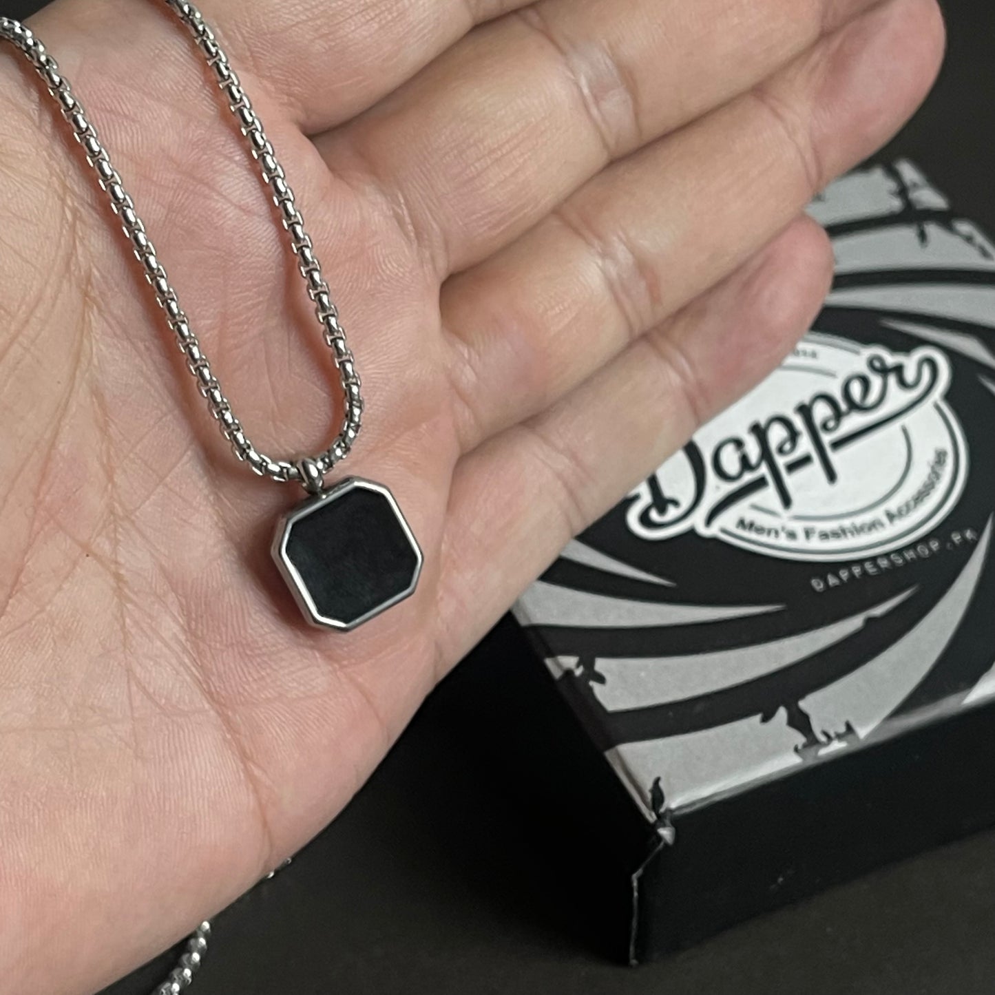 Silver Square Pendant Necklace For Men In Pakistan