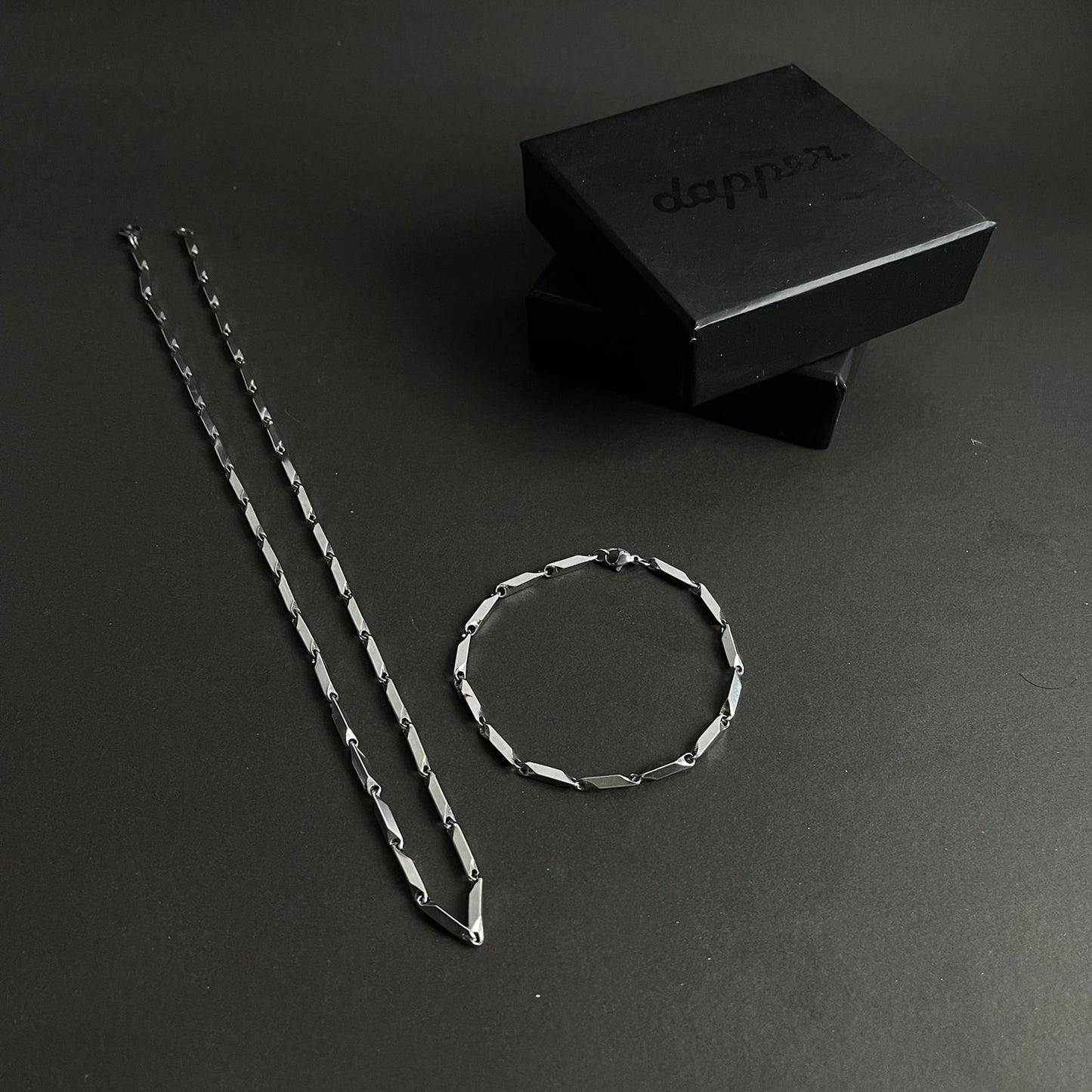 Silver steel neck chain and bracelet set for men online in Pakistan