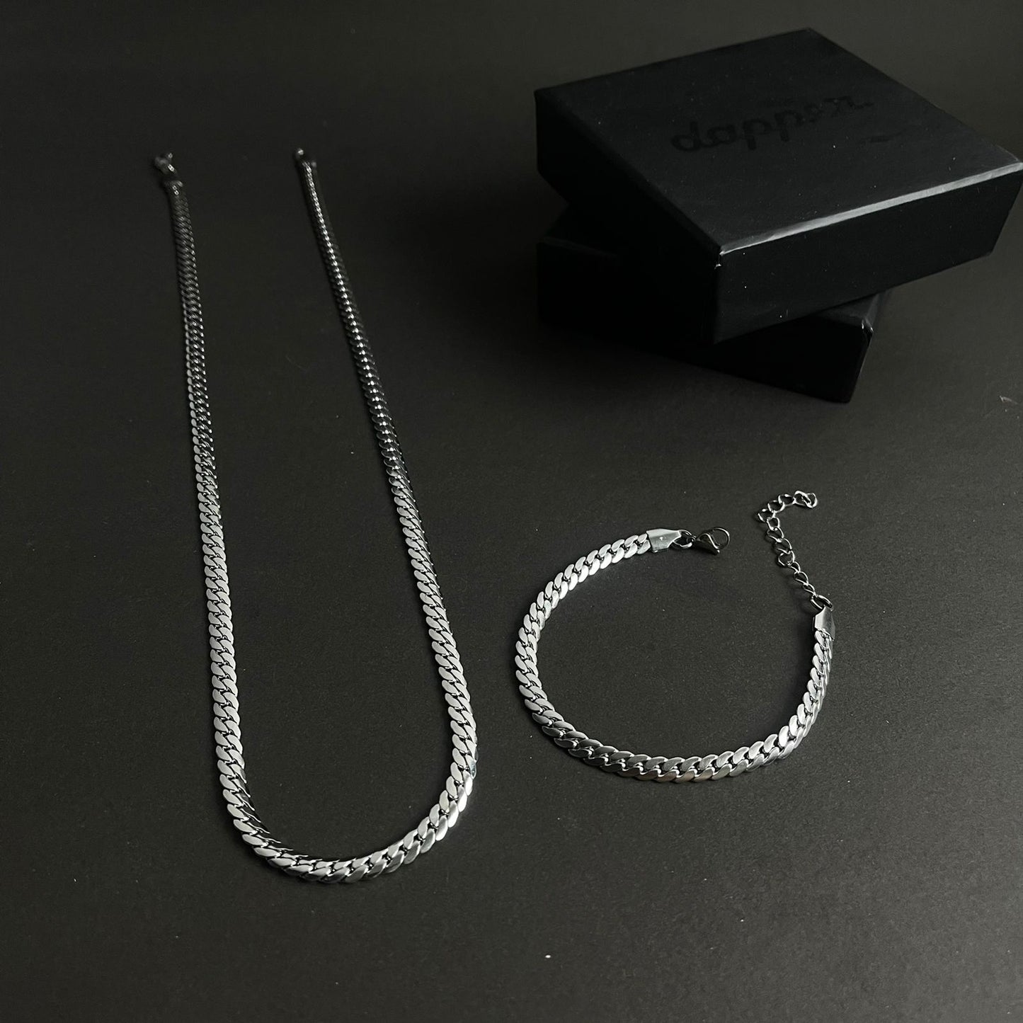 Silver steel neck chain bracelet set for men online in Pakistan
