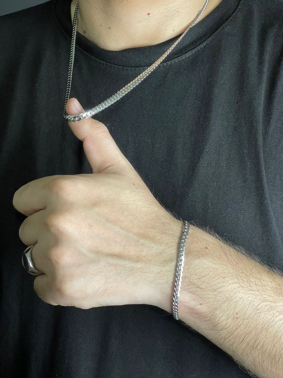 Silver steel neck chain bracelet set for men online in Pakistan