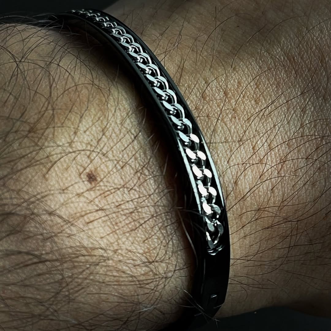 Stainless Steel Black Cuff Bracelet For Men In Pakistan