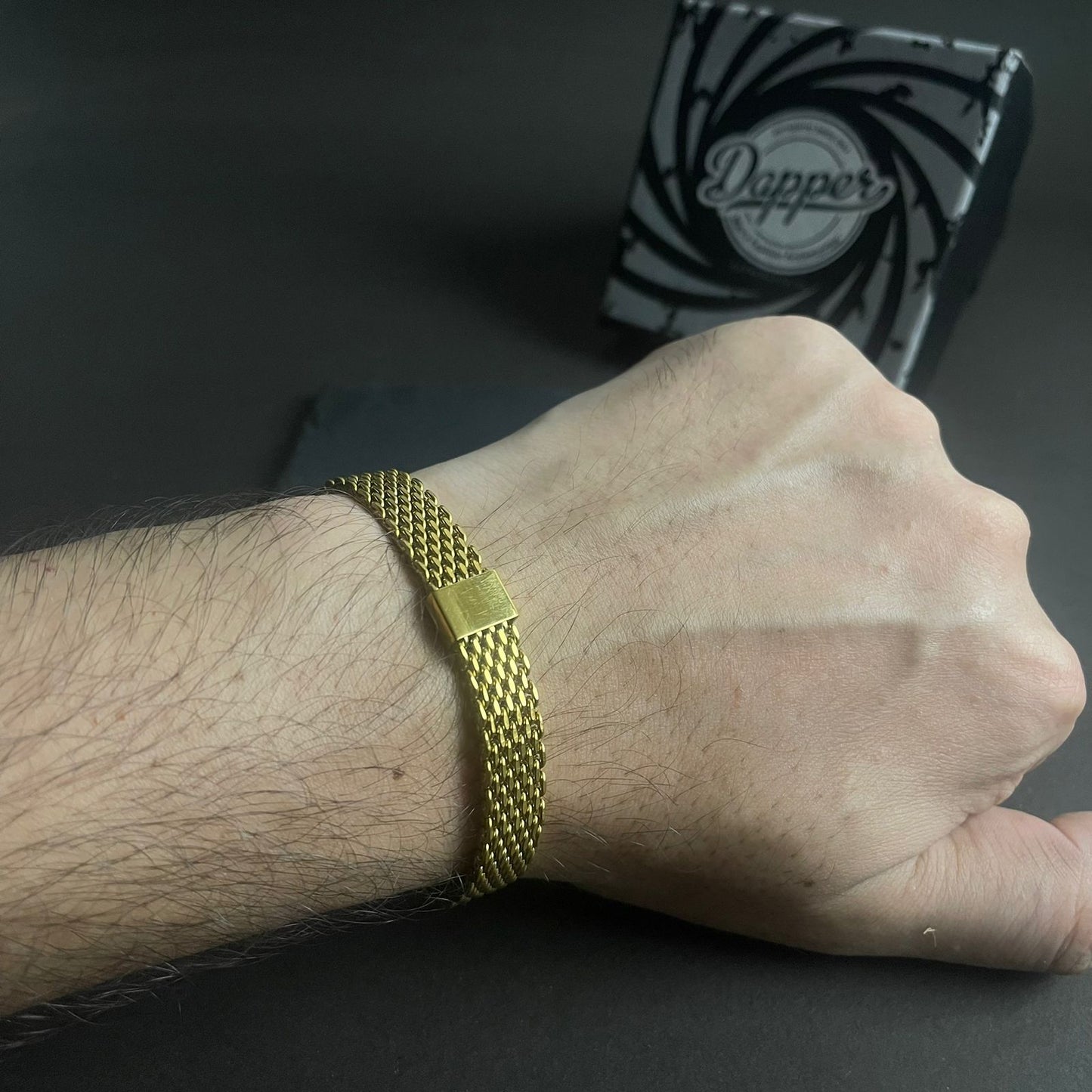 Noir Golden Mesh Chain Bracelet for Men
