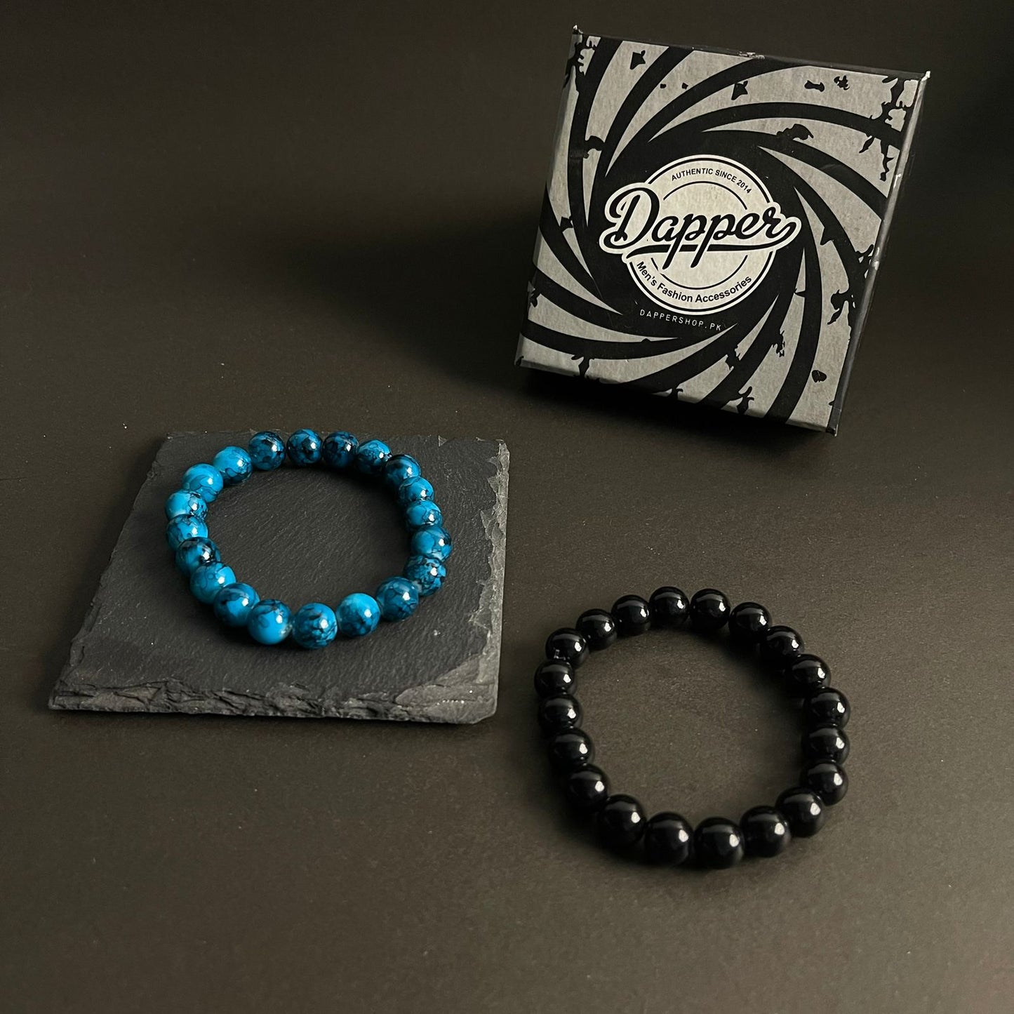 10mm Blue Agate & Black Distance Bracelet