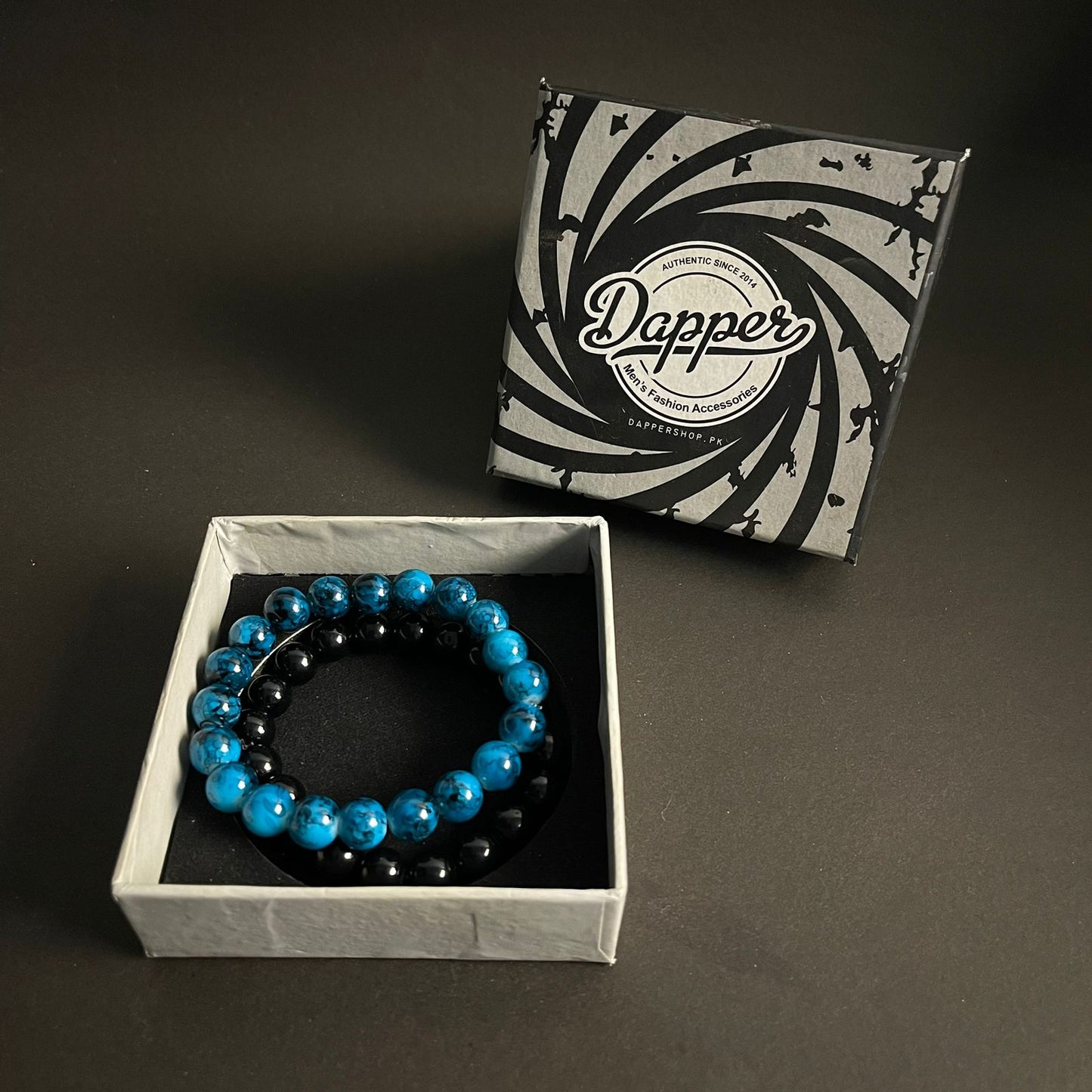 10mm Blue Agate & Black Distance Bracelet