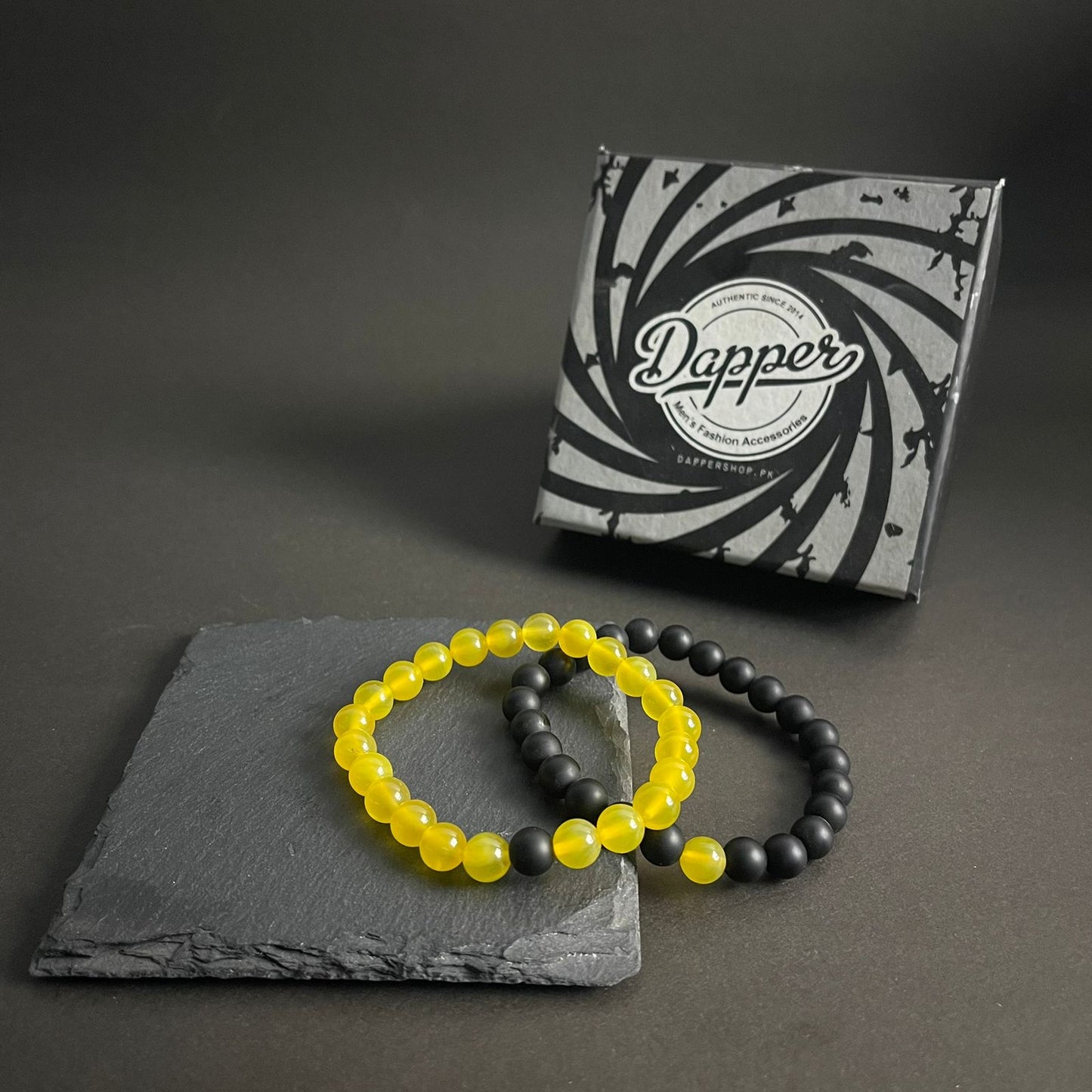 Matt Black & Yellow Agate Energy Stone Beads Distance Bracelet Set Couple Bracelet