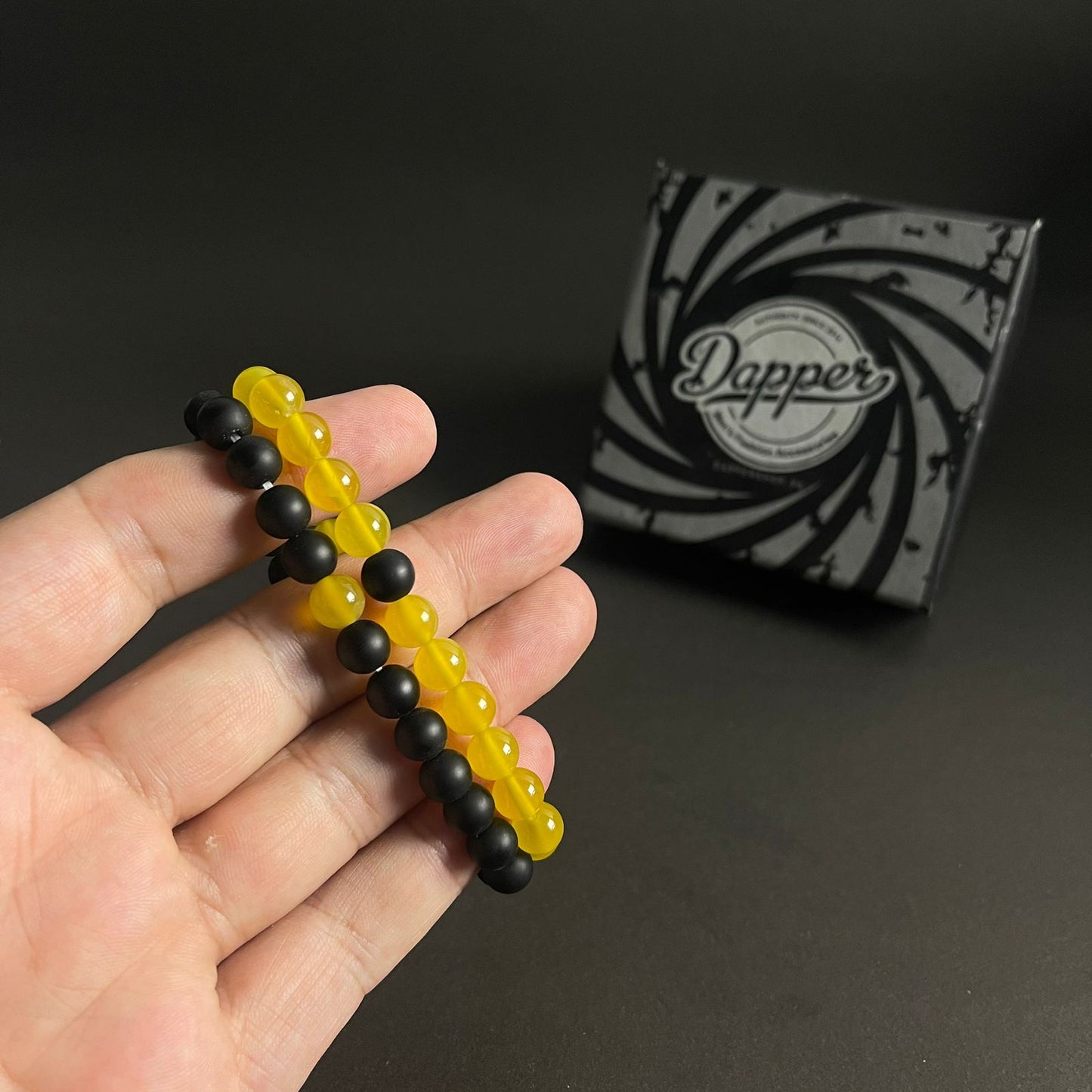 Matt Black & Yellow Agate Energy Stone Beads Distance Bracelet Set Couple Bracelet