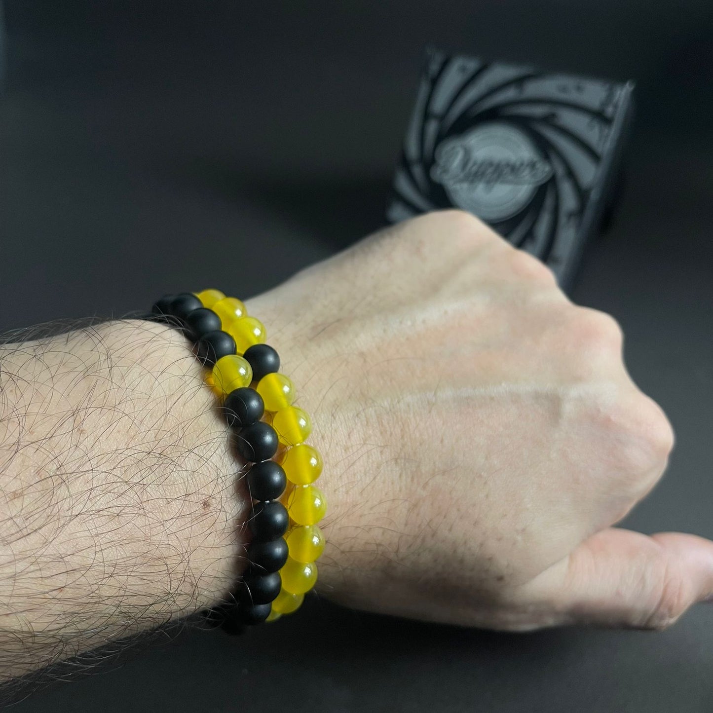 Matt Black & Yellow Agate Energy Stone Beads Distance Bracelet Set Couple Bracelet