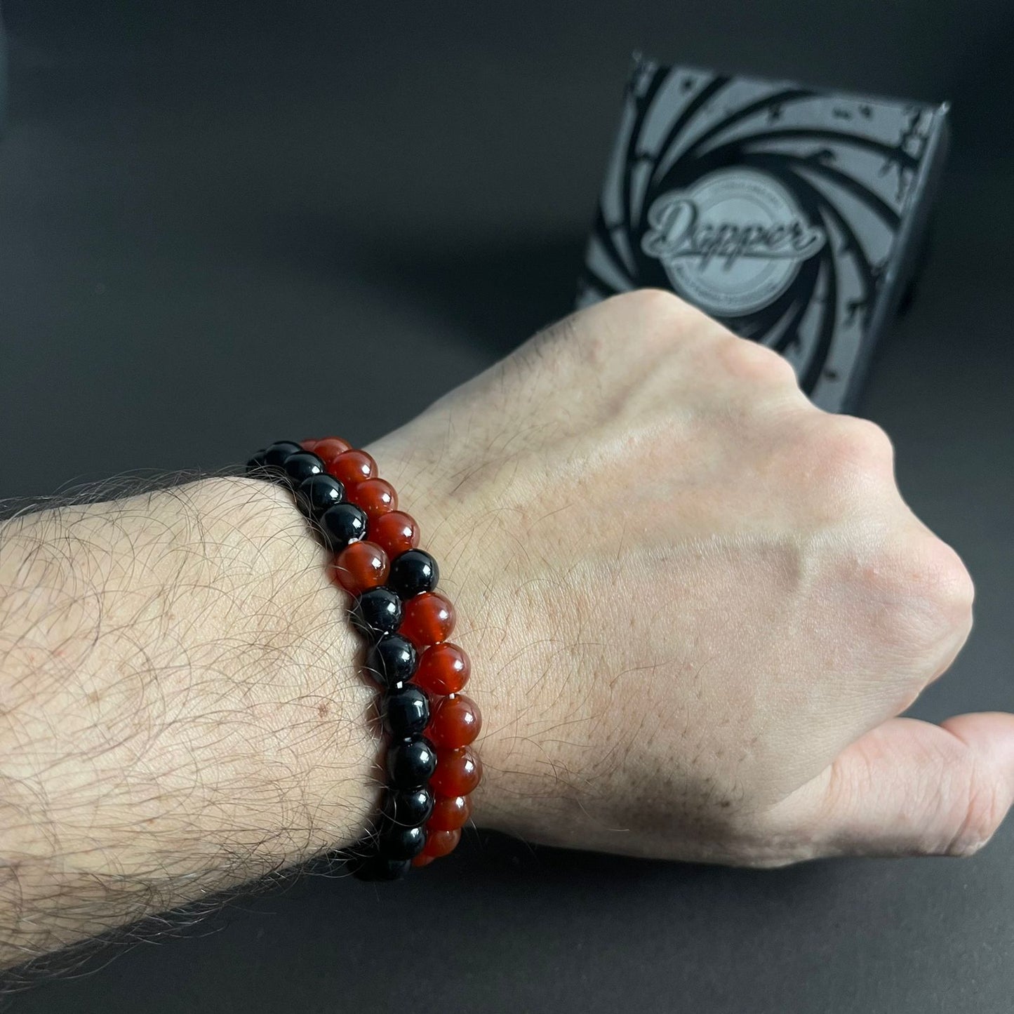 Black & Wine Red Agate Energy Stone Beads Distance Bracelet Set Couple Bracelet