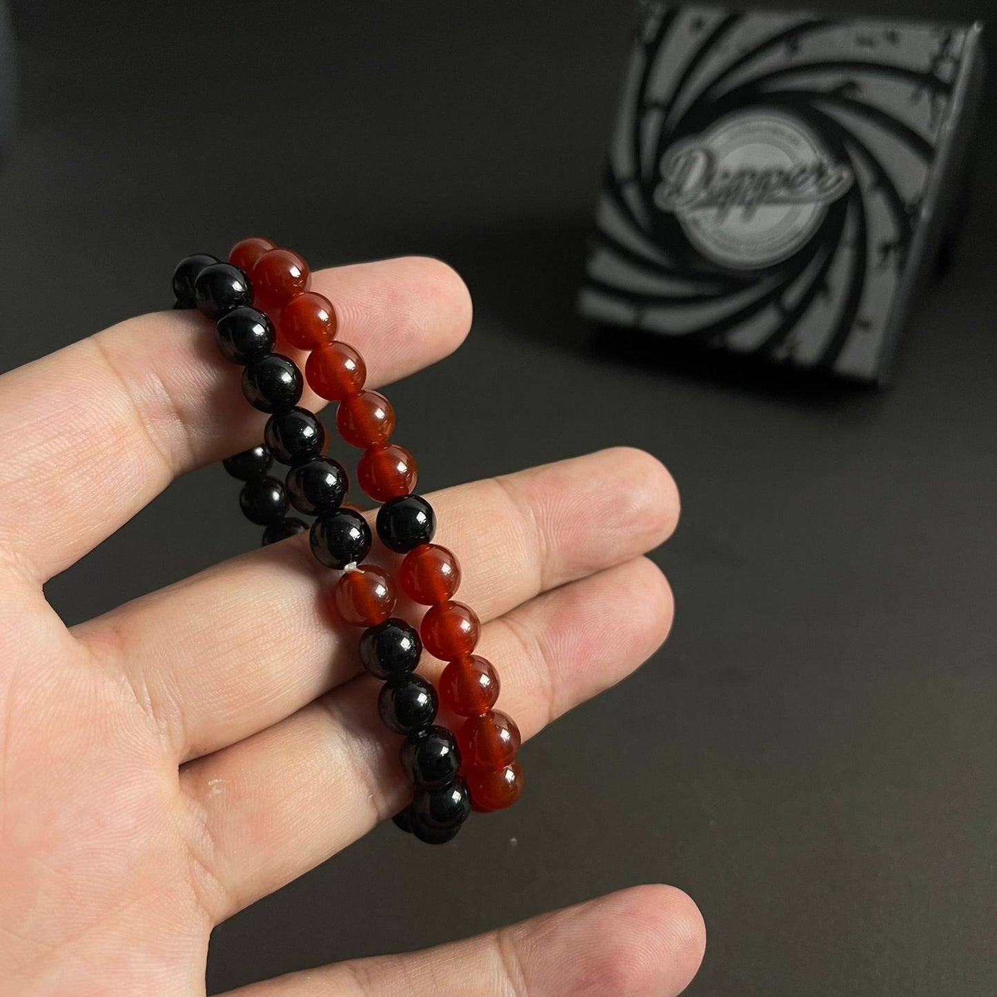 Black & Wine Red Agate Energy Stone Beads Distance Bracelet Set Couple Bracelet