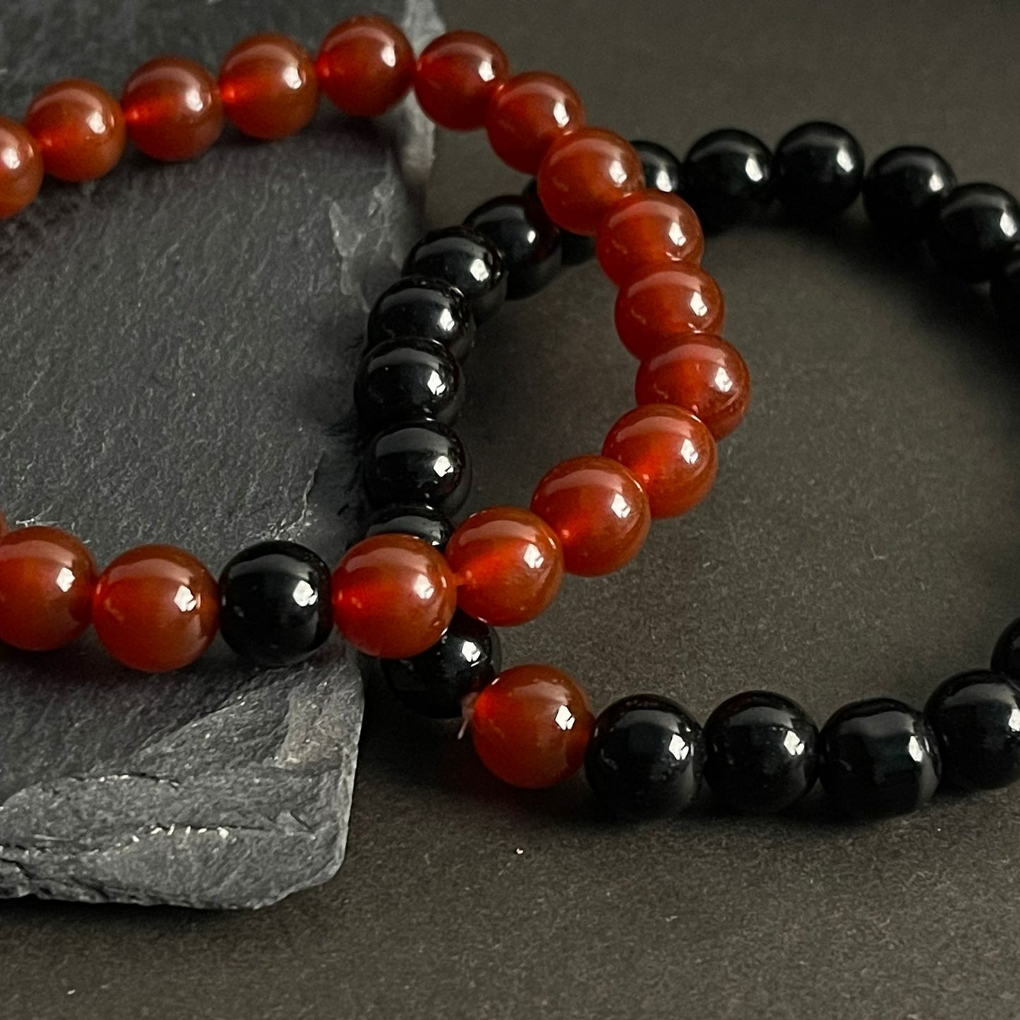 Black & Wine Red Agate Energy Stone Beads Distance Bracelet Set Couple Bracelet