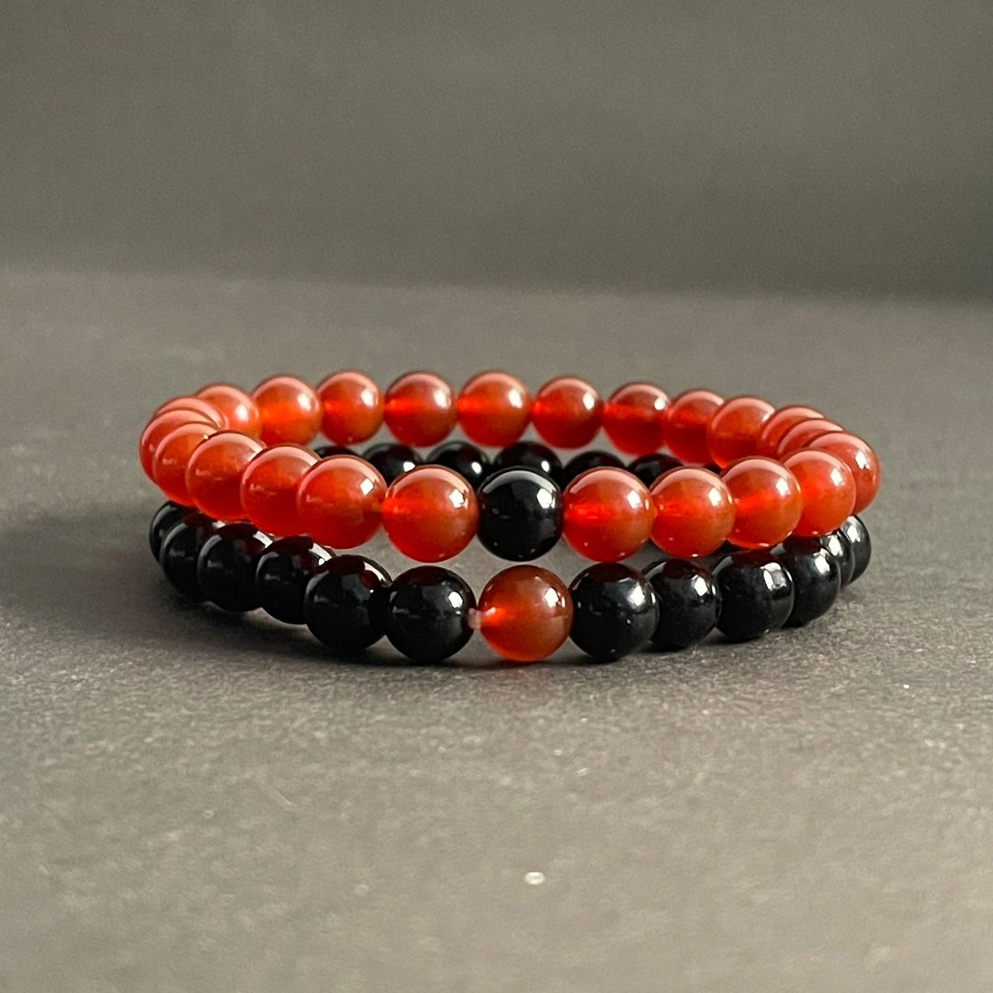 Black & Wine Red Agate Energy Stone Beads Distance Bracelet Set Couple Bracelet