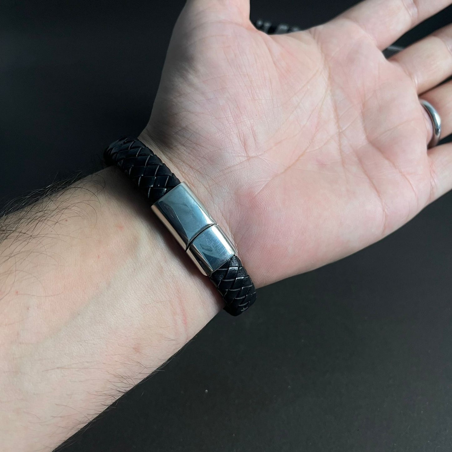 Premium Black Braided Leather Bracelet