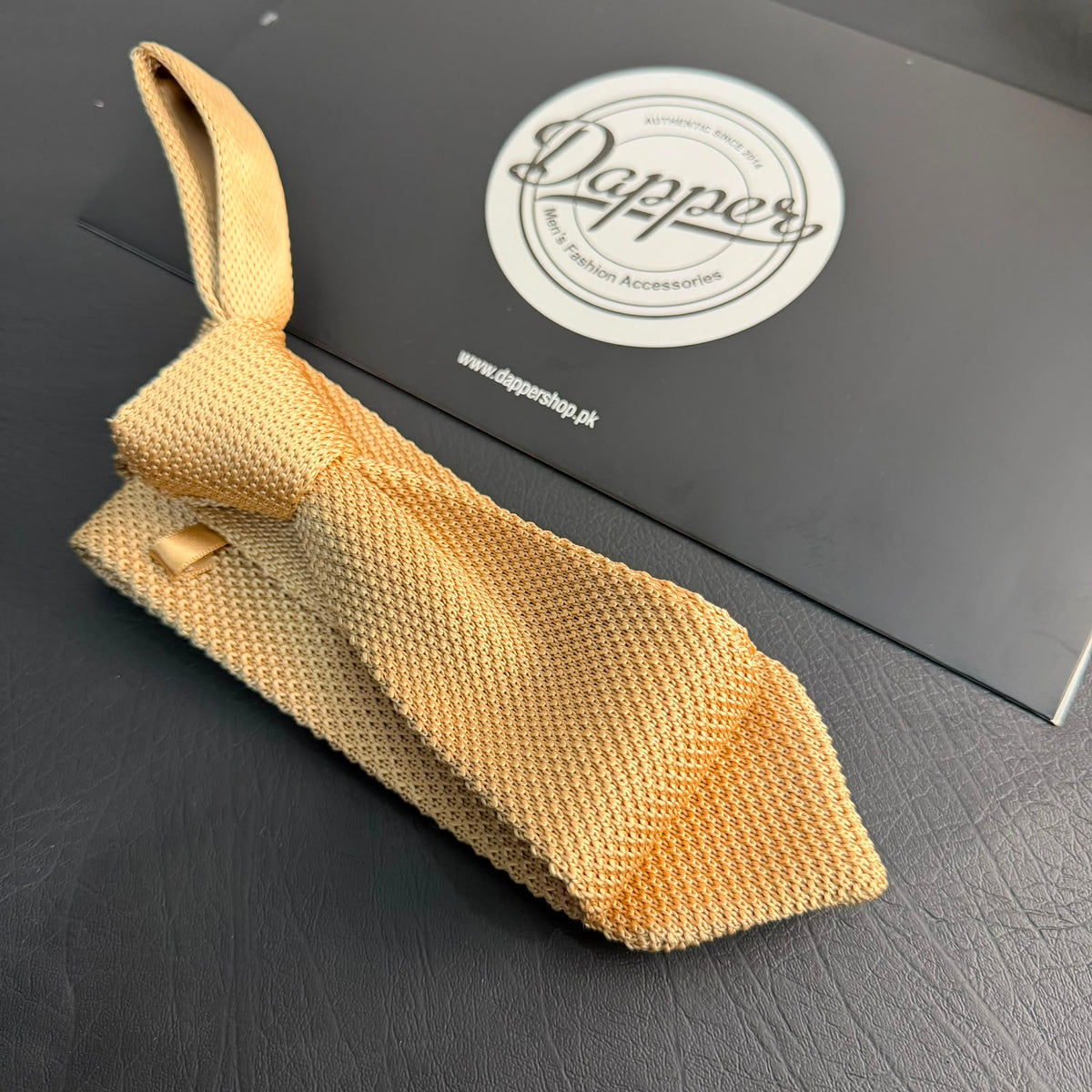 Premium Beige Tan Pointed Knitted Tie For Men (Light Camel)