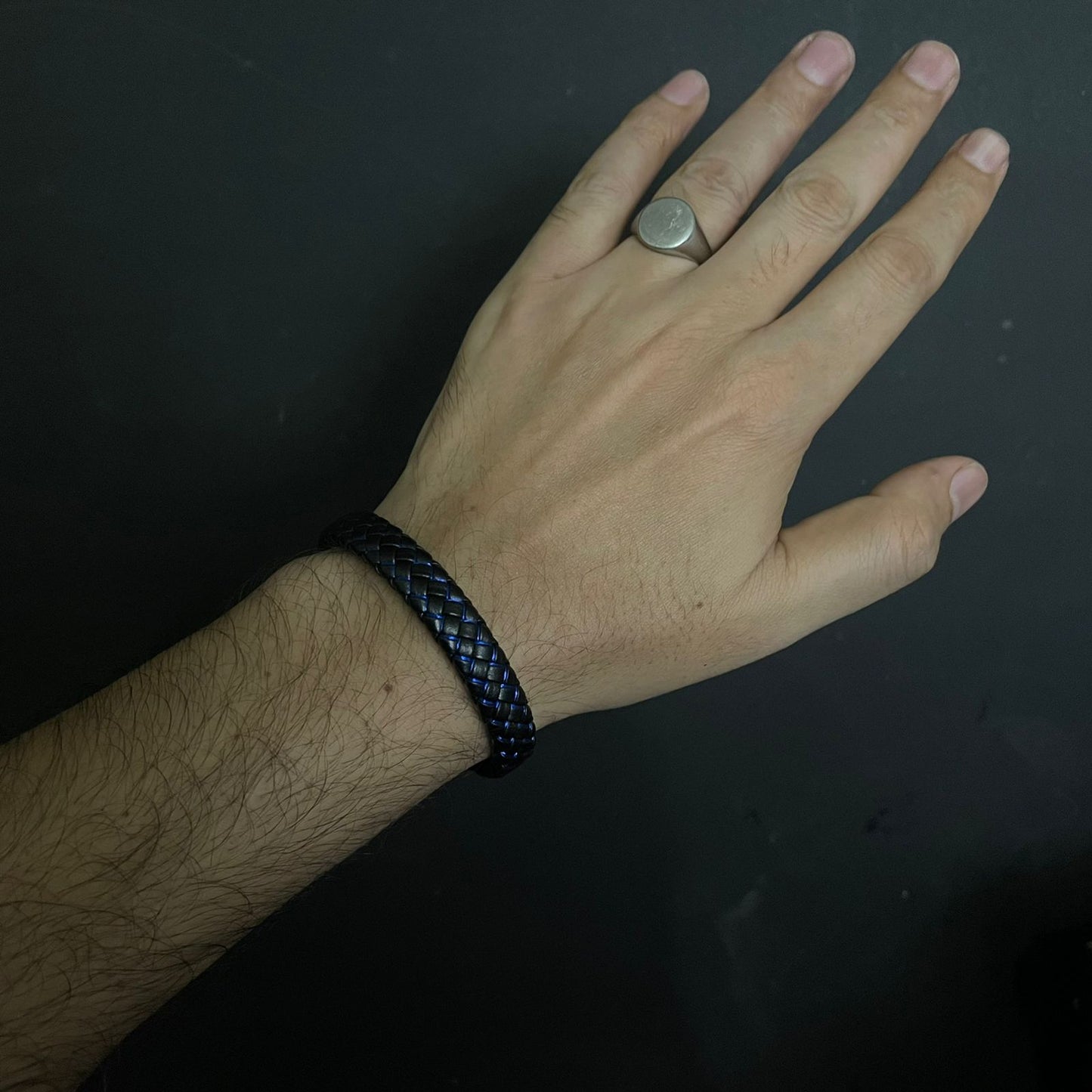 Blue & Black Braided Leather Bracelet For Men