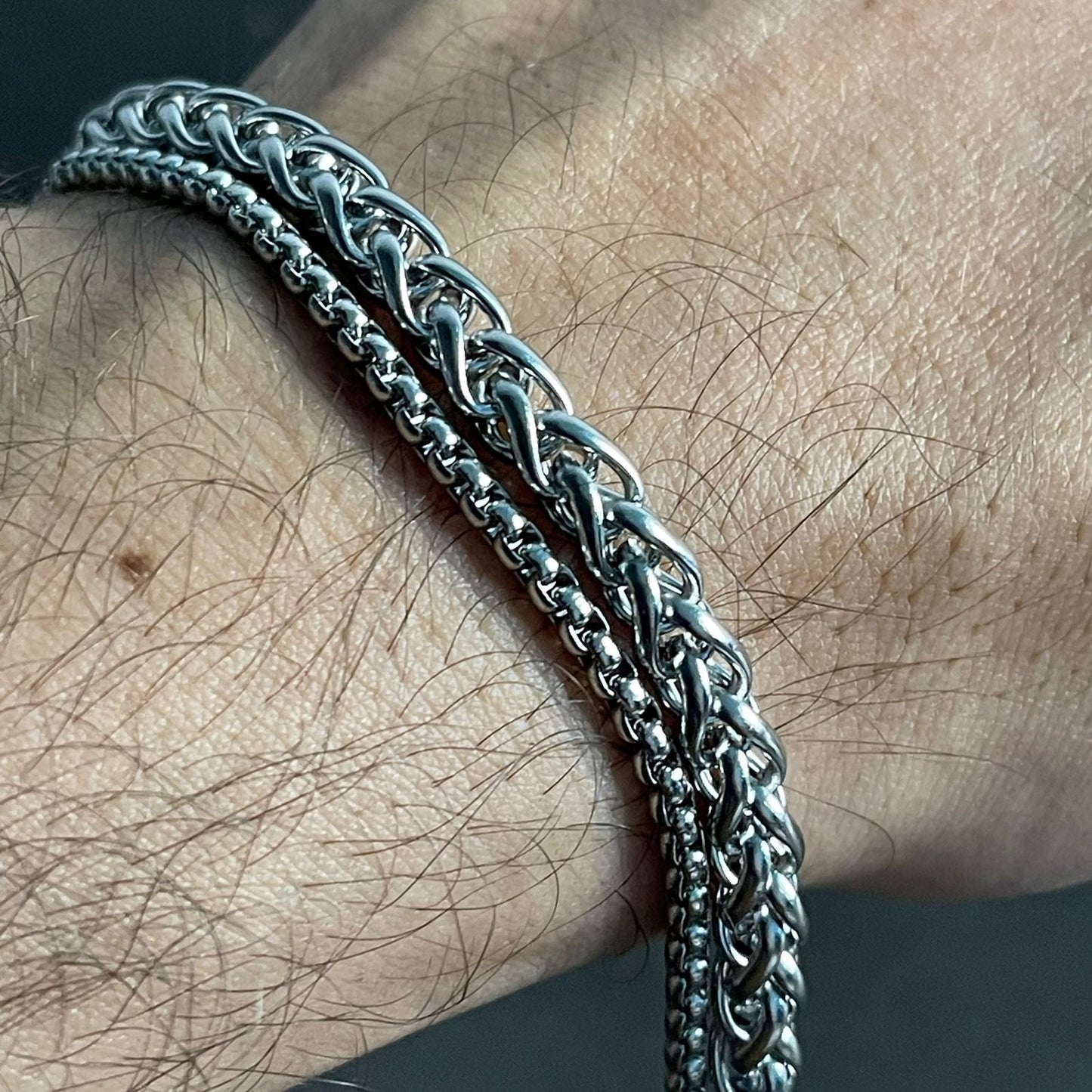Double Chain Silver Bracelet For Men