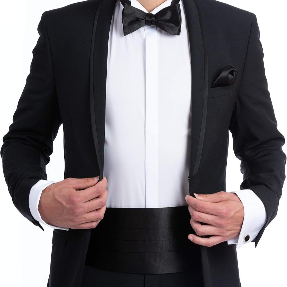 Tuxedo Suit Black Cummerbund Set With Bow Tie Pocket Square