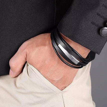 black leather bracelet for men Online In Pakistan