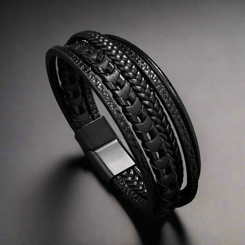 black weaved leather bracelet for men online in Pakistan