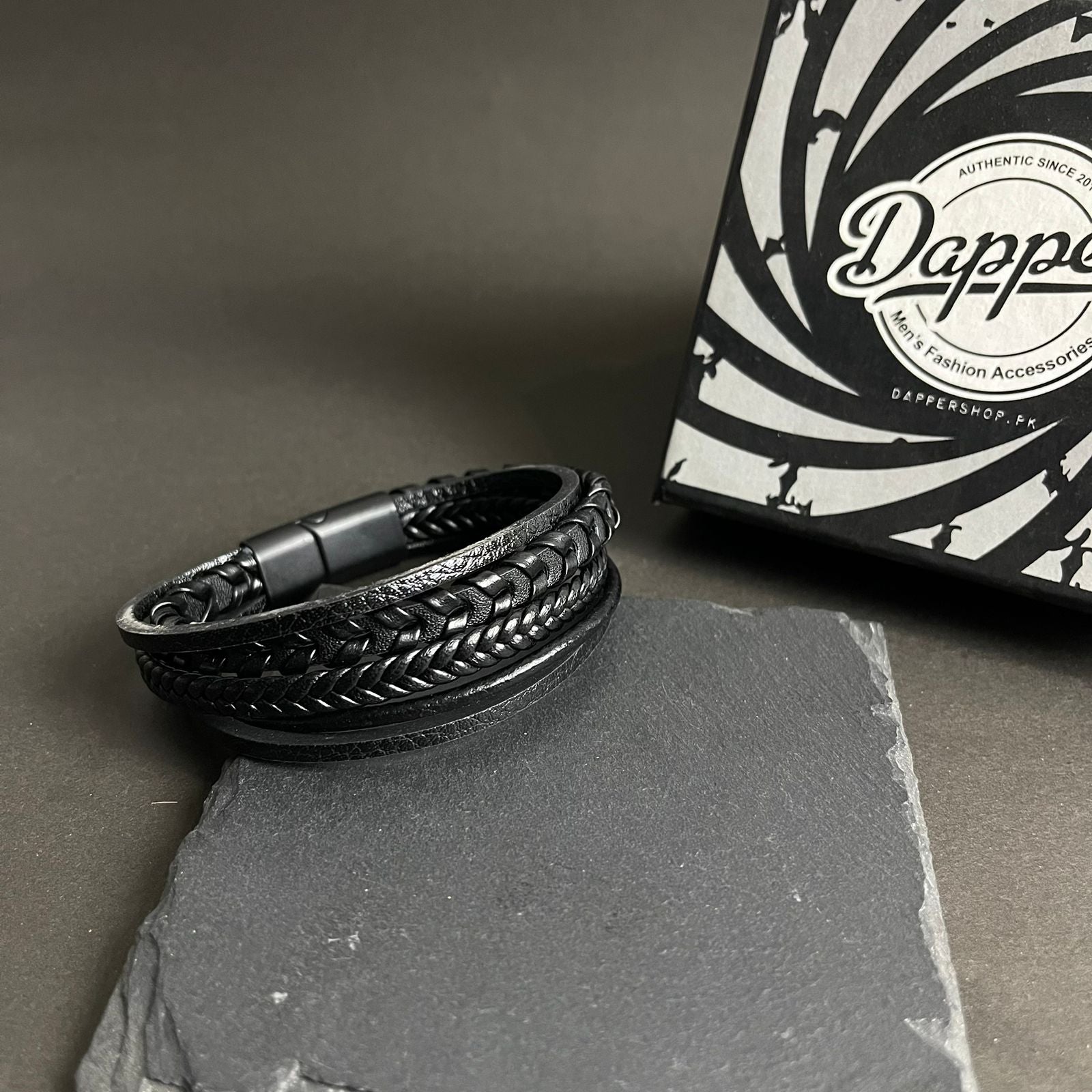 black weaved leather bracelet for men online in Pakistan