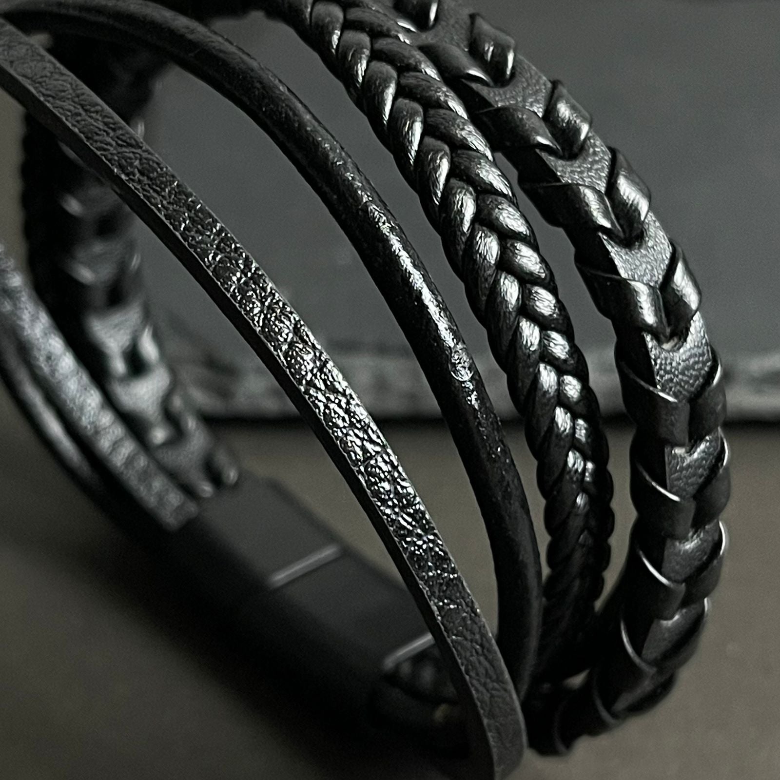 black weaved leather bracelet for men online in Pakistan