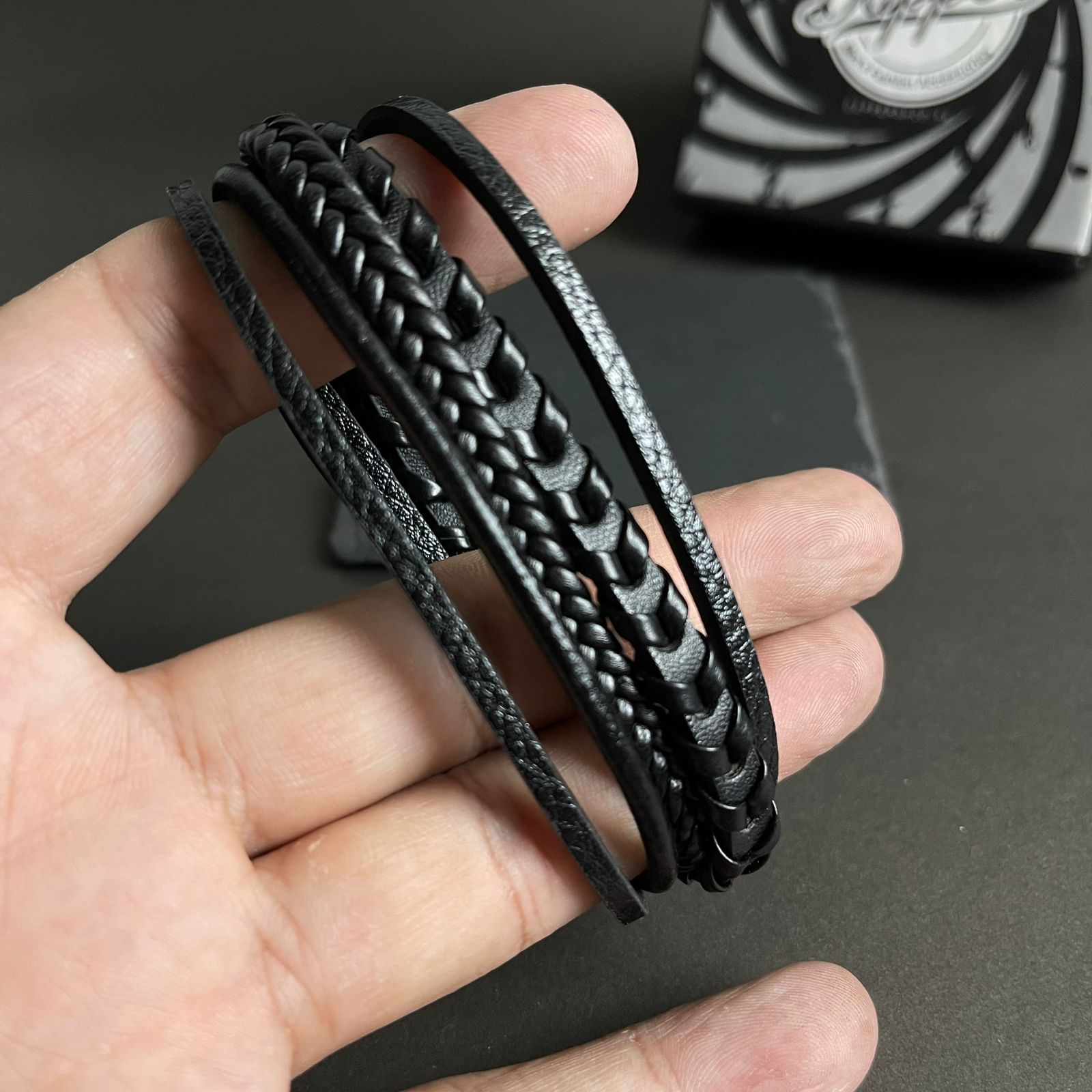 black weaved leather bracelet for men online in Pakistan