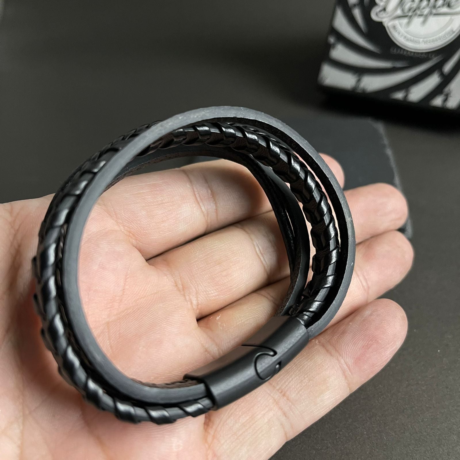 black weaved leather bracelet for men online in Pakistan