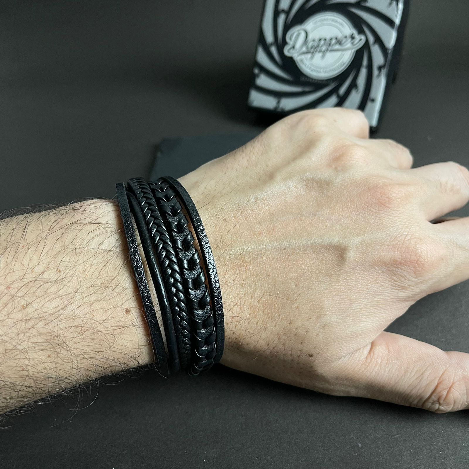 black weaved leather bracelet for men online in Pakistan