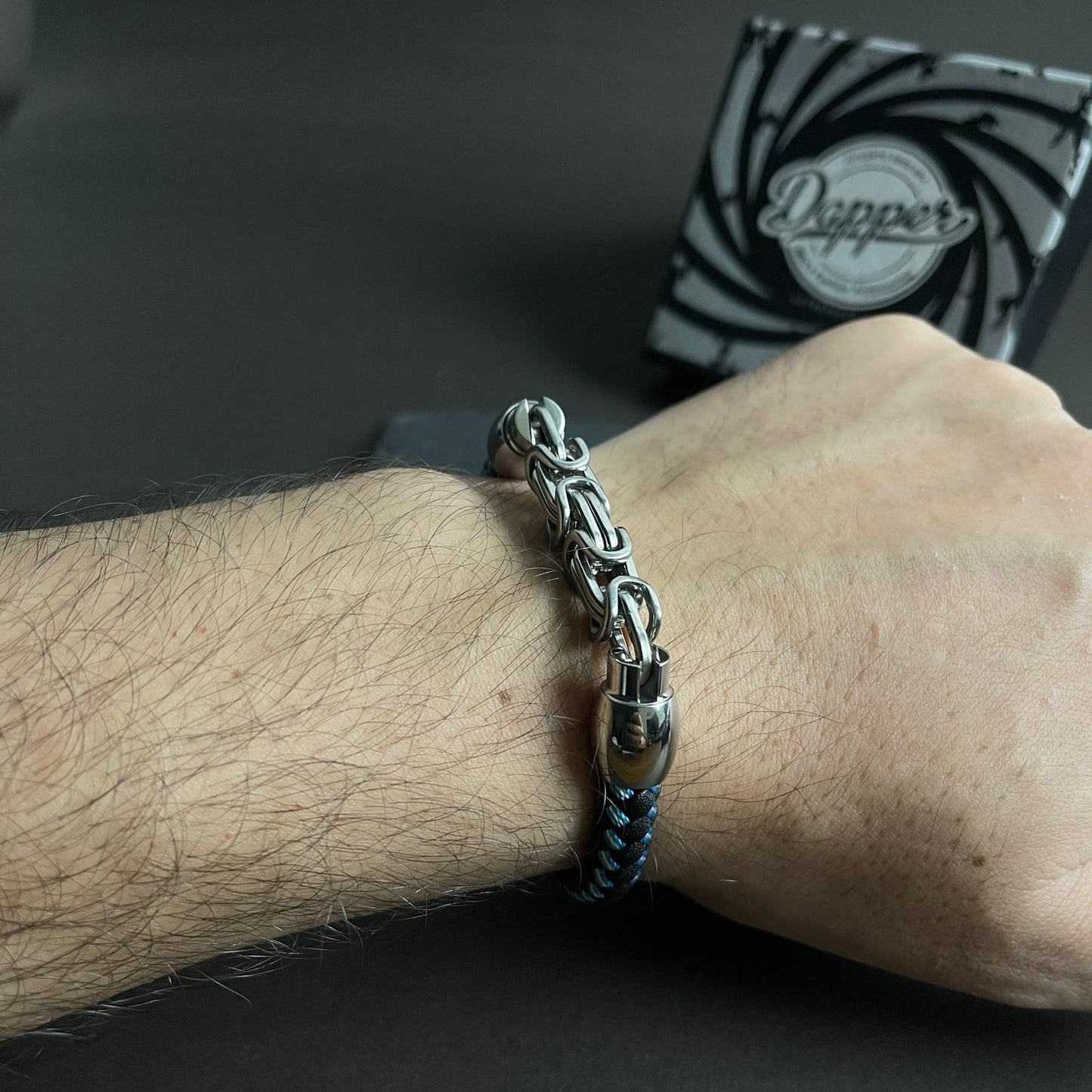 blue and black woven chain bracelet for men in Pakistan