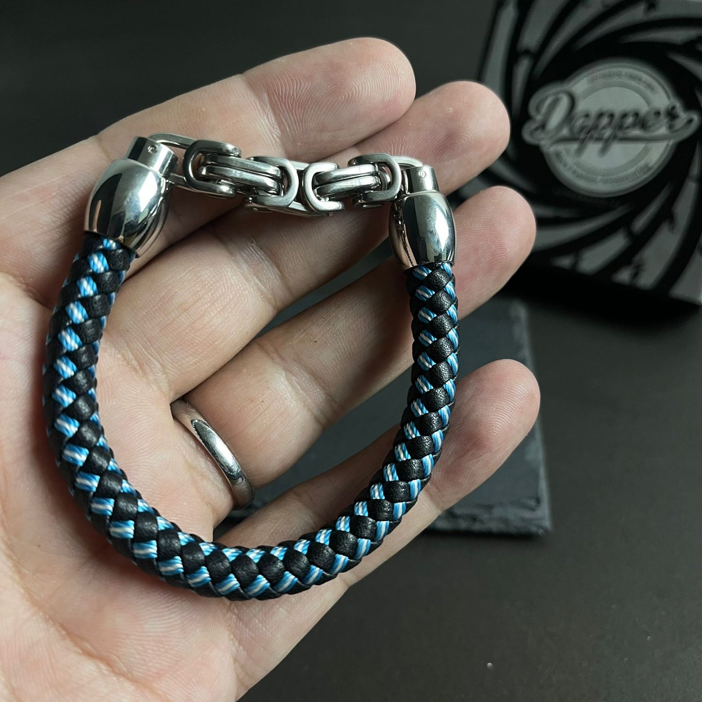 blue and black woven chain bracelet for men in Pakistan