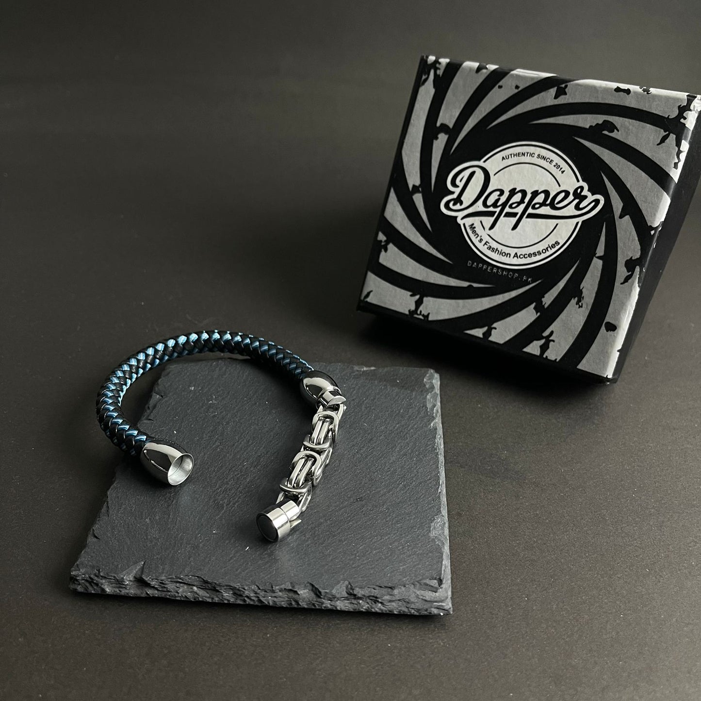 blue and black woven chain bracelet for men in Pakistan