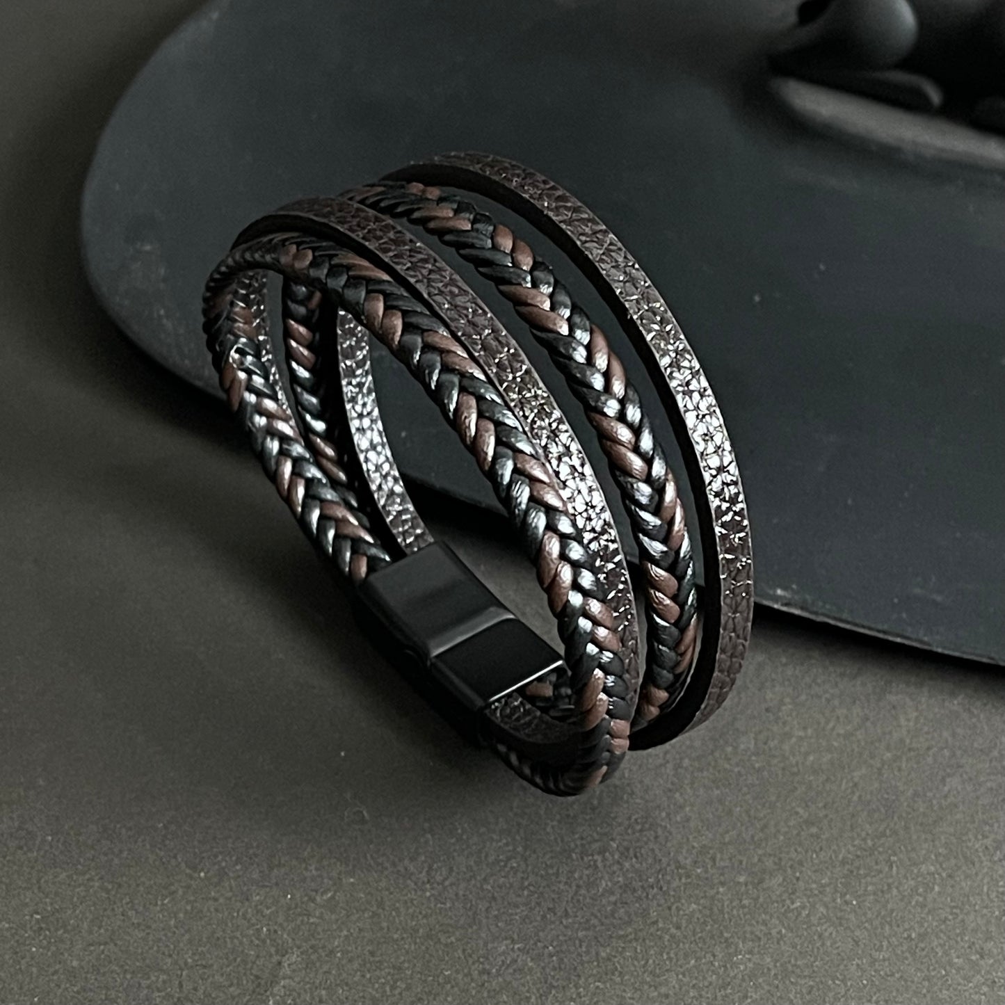 brown layered leather bracelet for men online in Pakistan