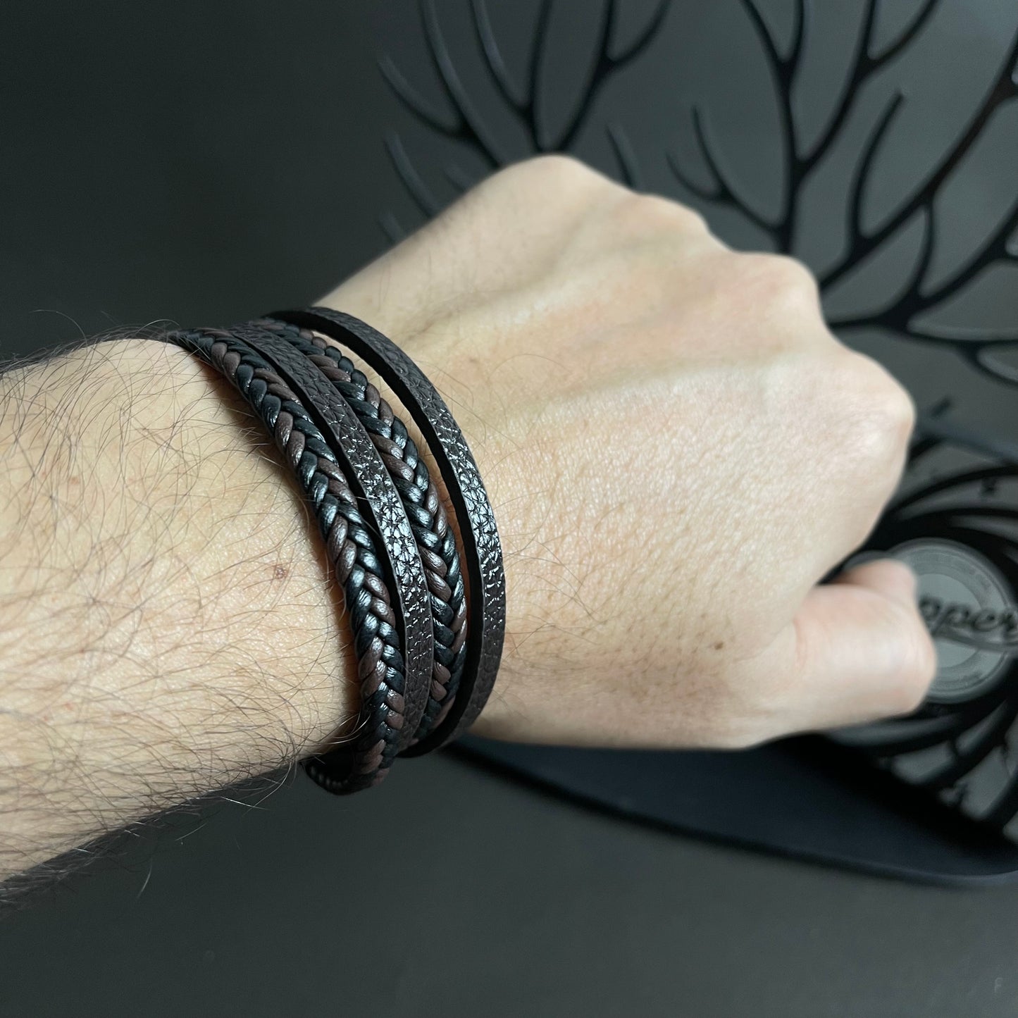 brown layered leather bracelet for men online in Pakistan