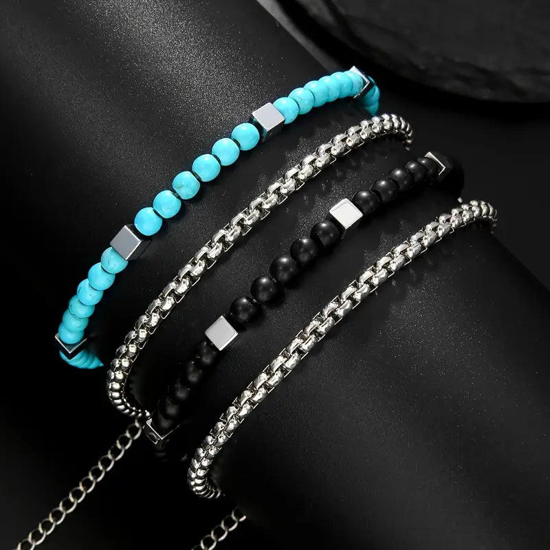 Men's Black Versatile Layering Bracelet Set