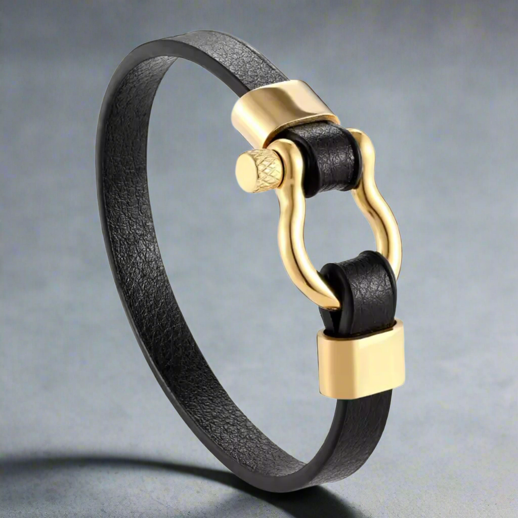 Golden Latch Leather Bracelet For Men